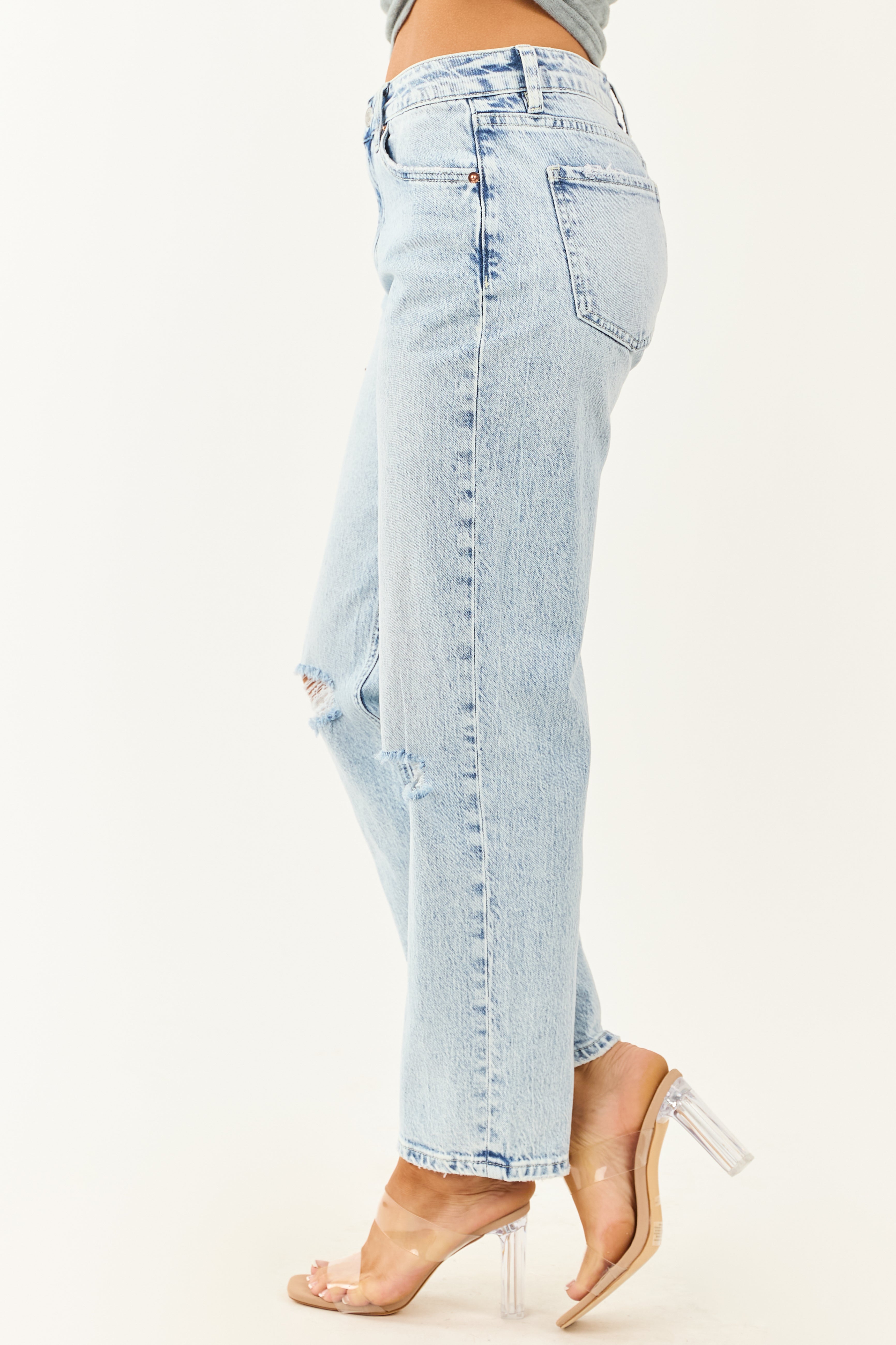 Mica Denim Light Acid Wash High Rise Straight Leg Jeans