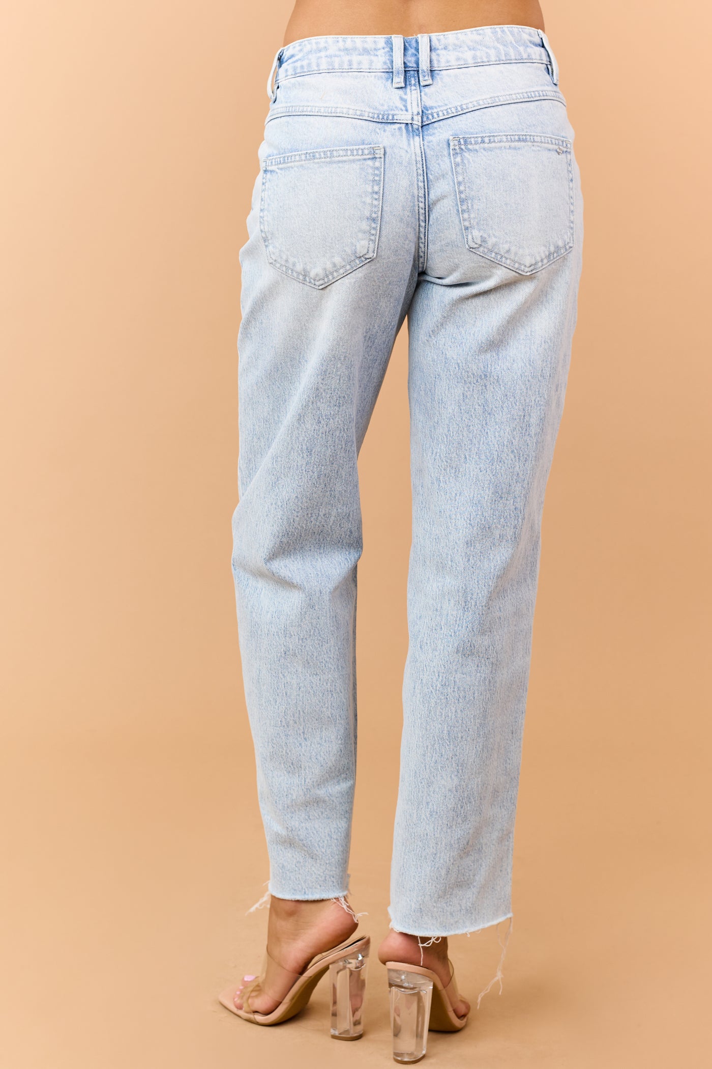 Mica Denim Light Acid Wash Raw Hem Straight Jeans