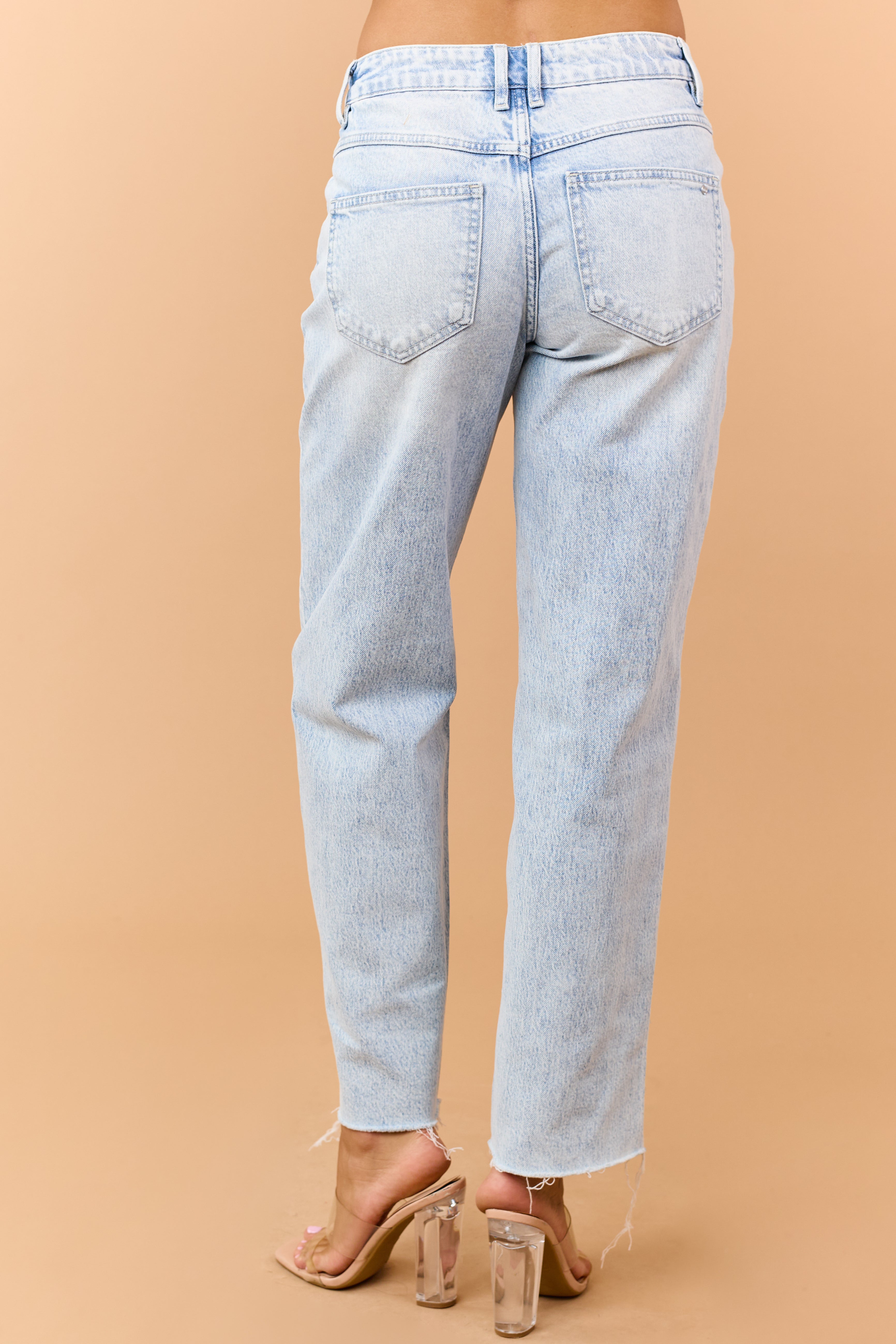 Mica Denim Light Acid Wash Raw Hem Straight Jeans