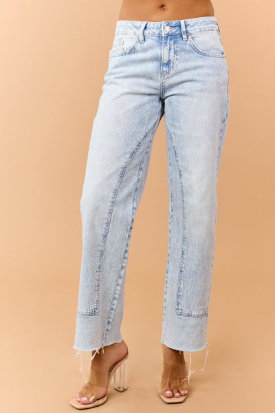Mica Denim Light Acid Wash Raw Hem Straight Jeans