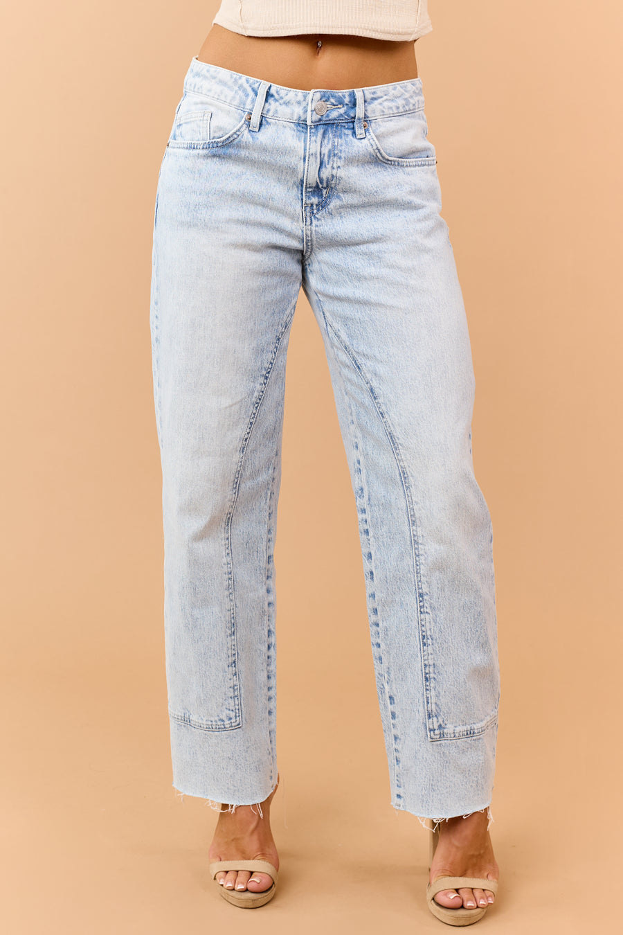 Mica Denim Light Acid Wash Raw Hem Straight Jeans