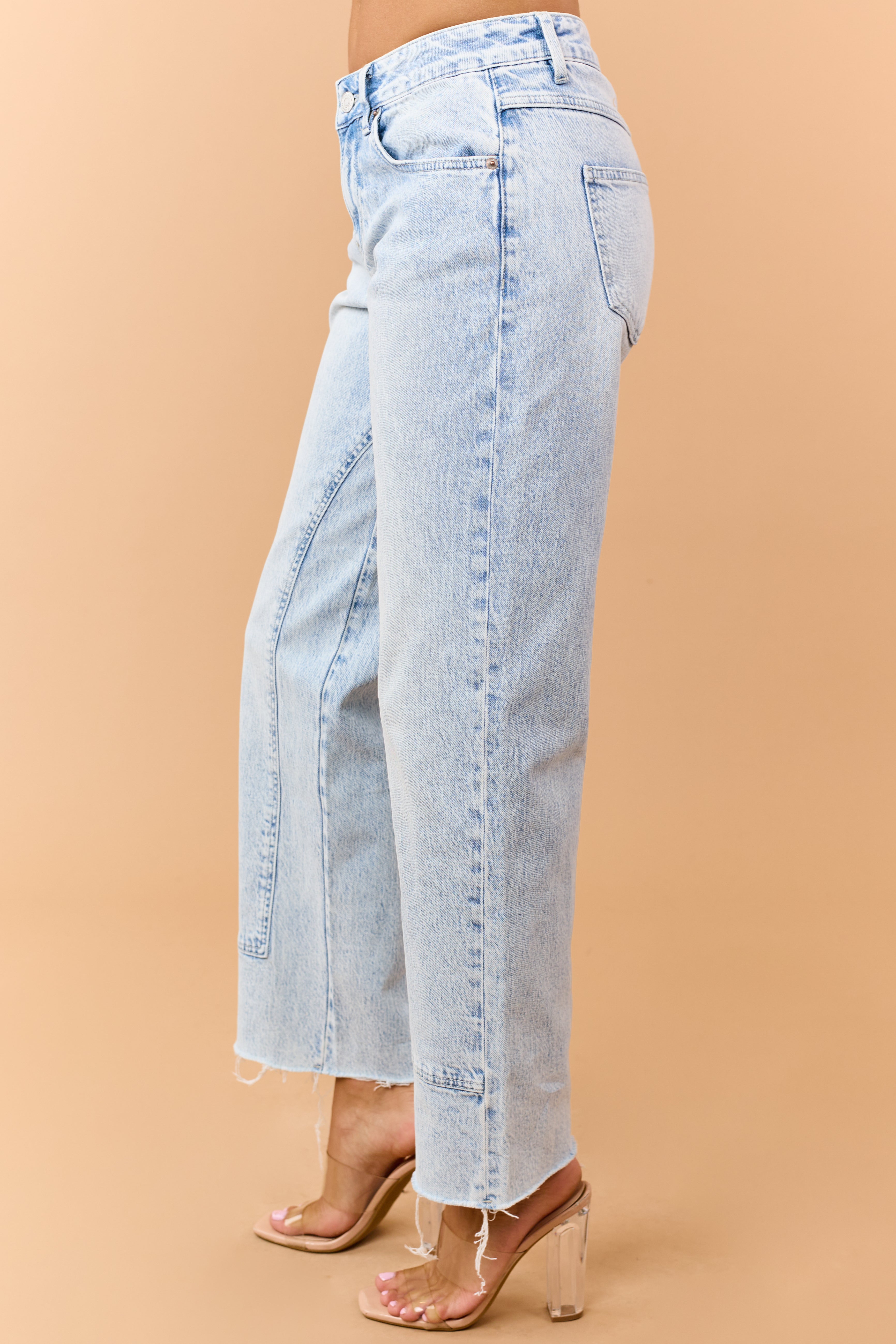 Mica Denim Light Acid Wash Raw Hem Straight Jeans