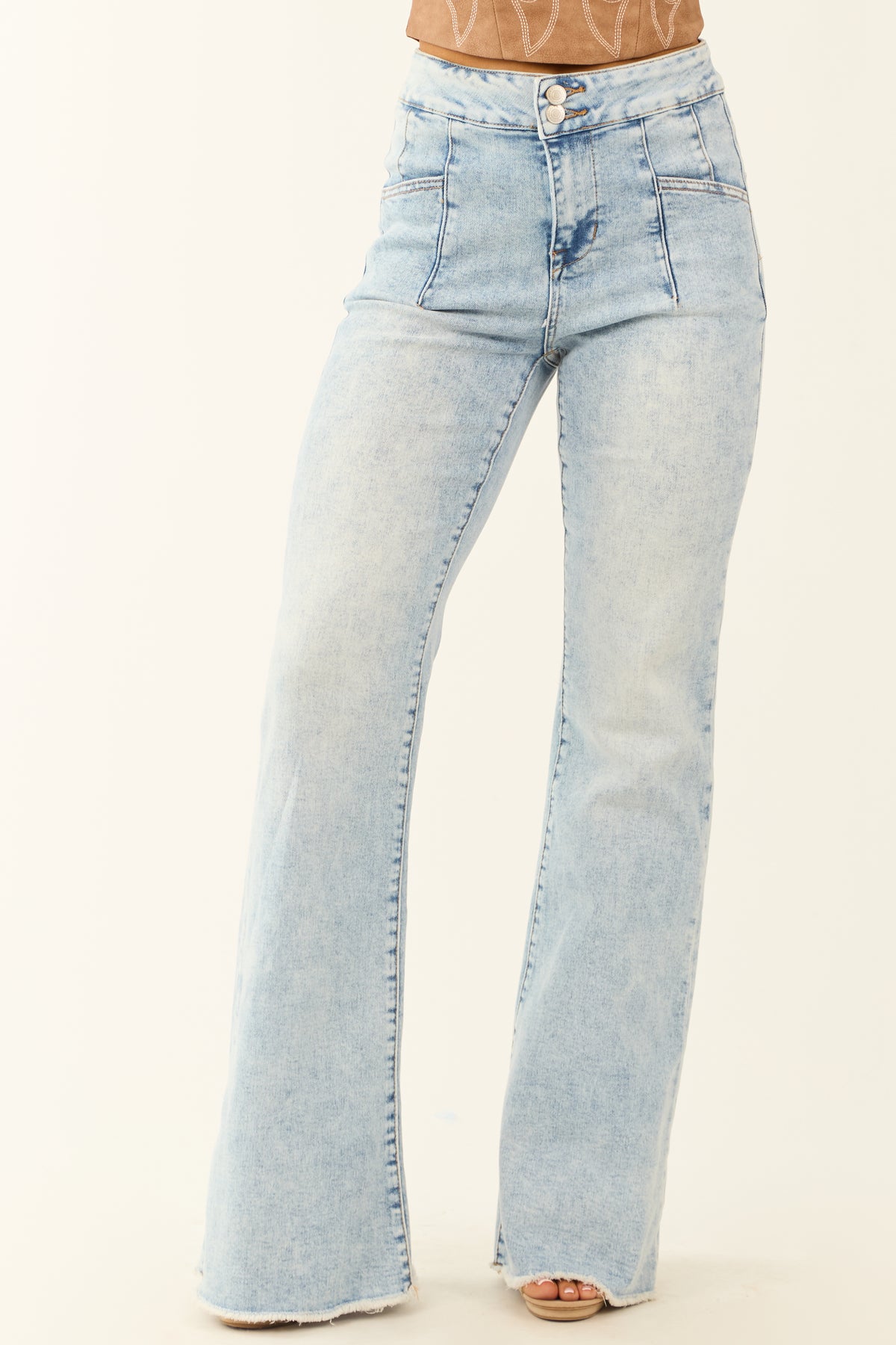 Mica Denim Light Acid Wash Stretchy Flare Jeans | Lime Lush Boutique