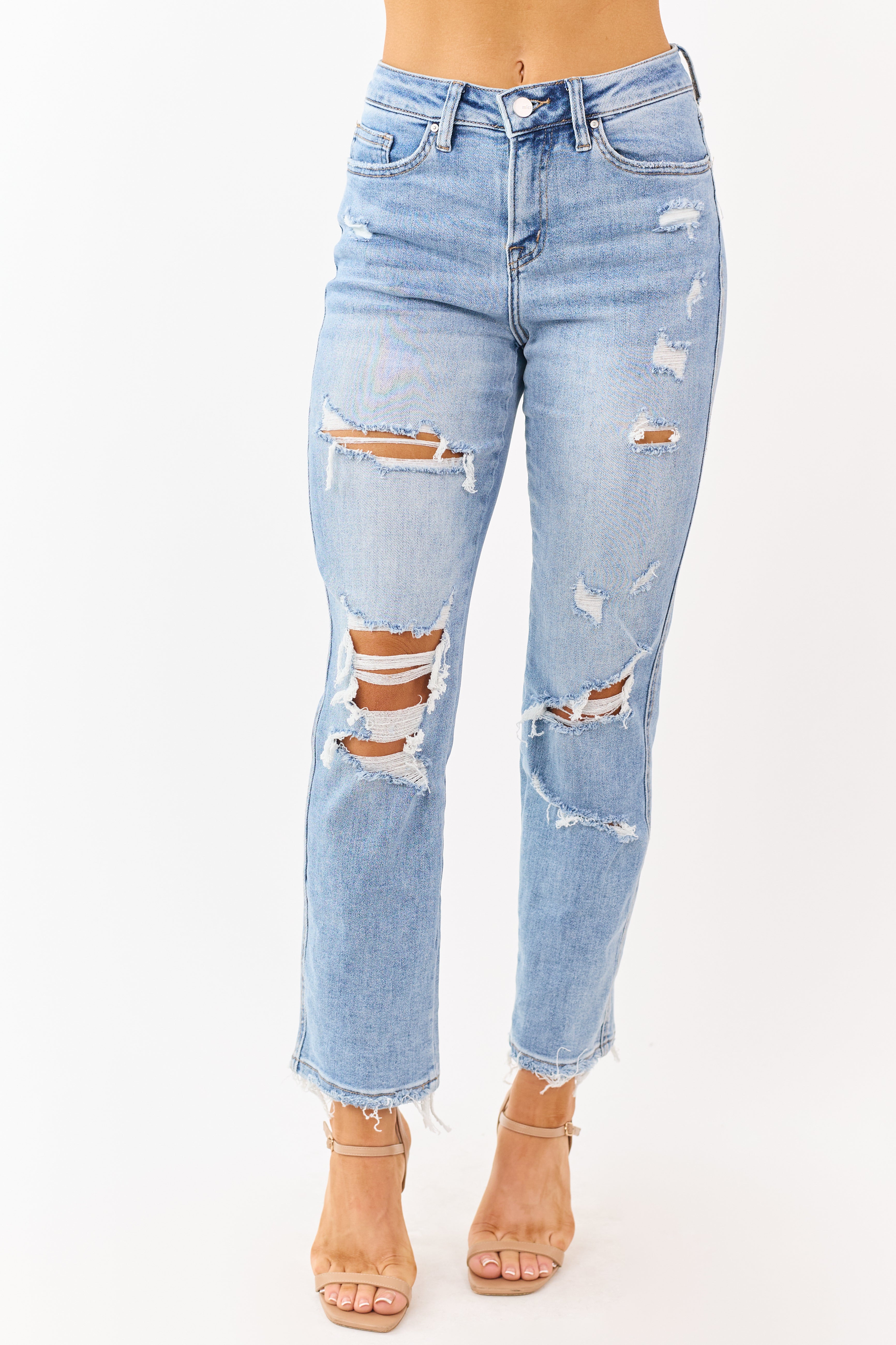 Mica Denim Light Distressed Stretchy Straight Jeans