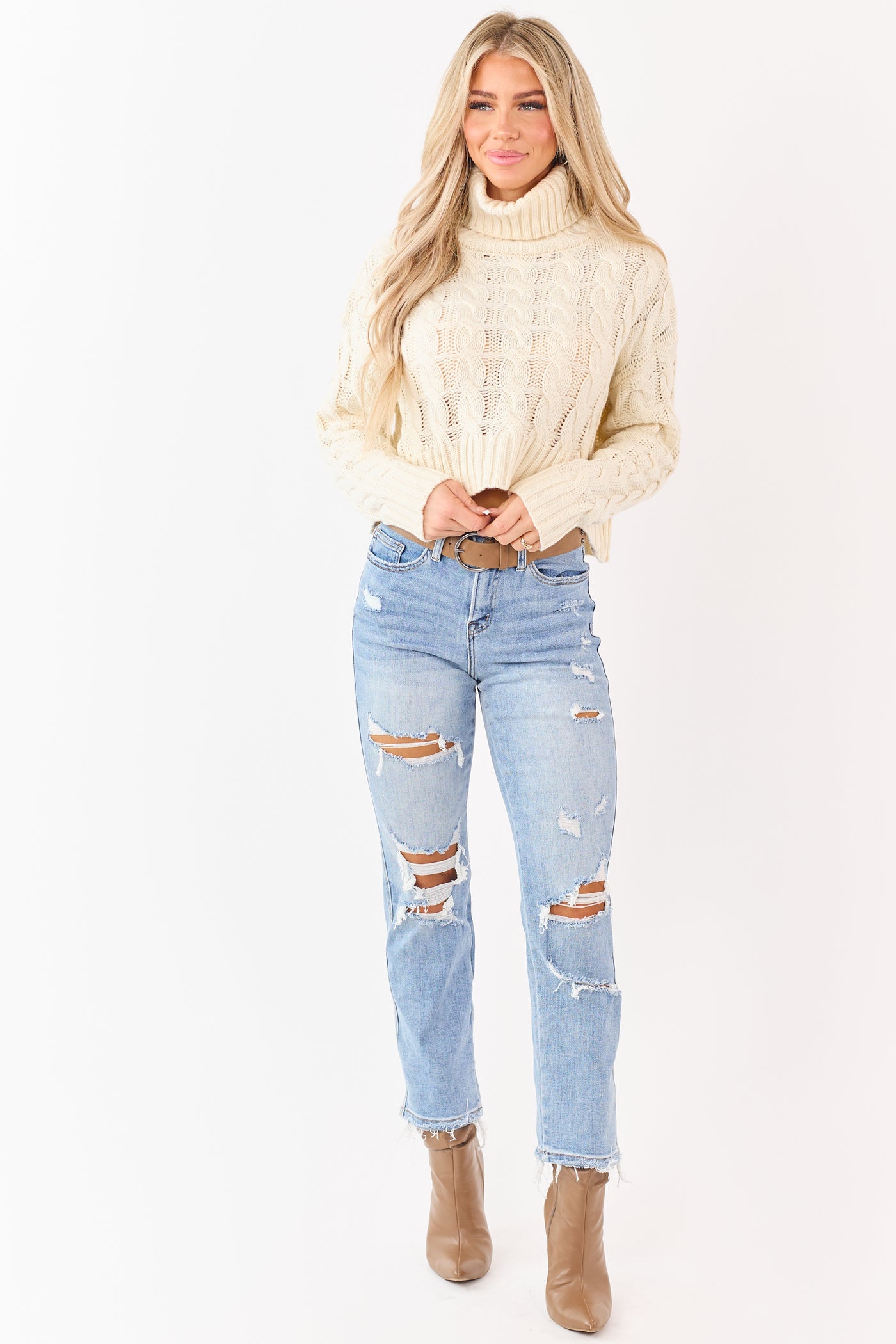Mica Denim Light Distressed Stretchy Straight Jeans