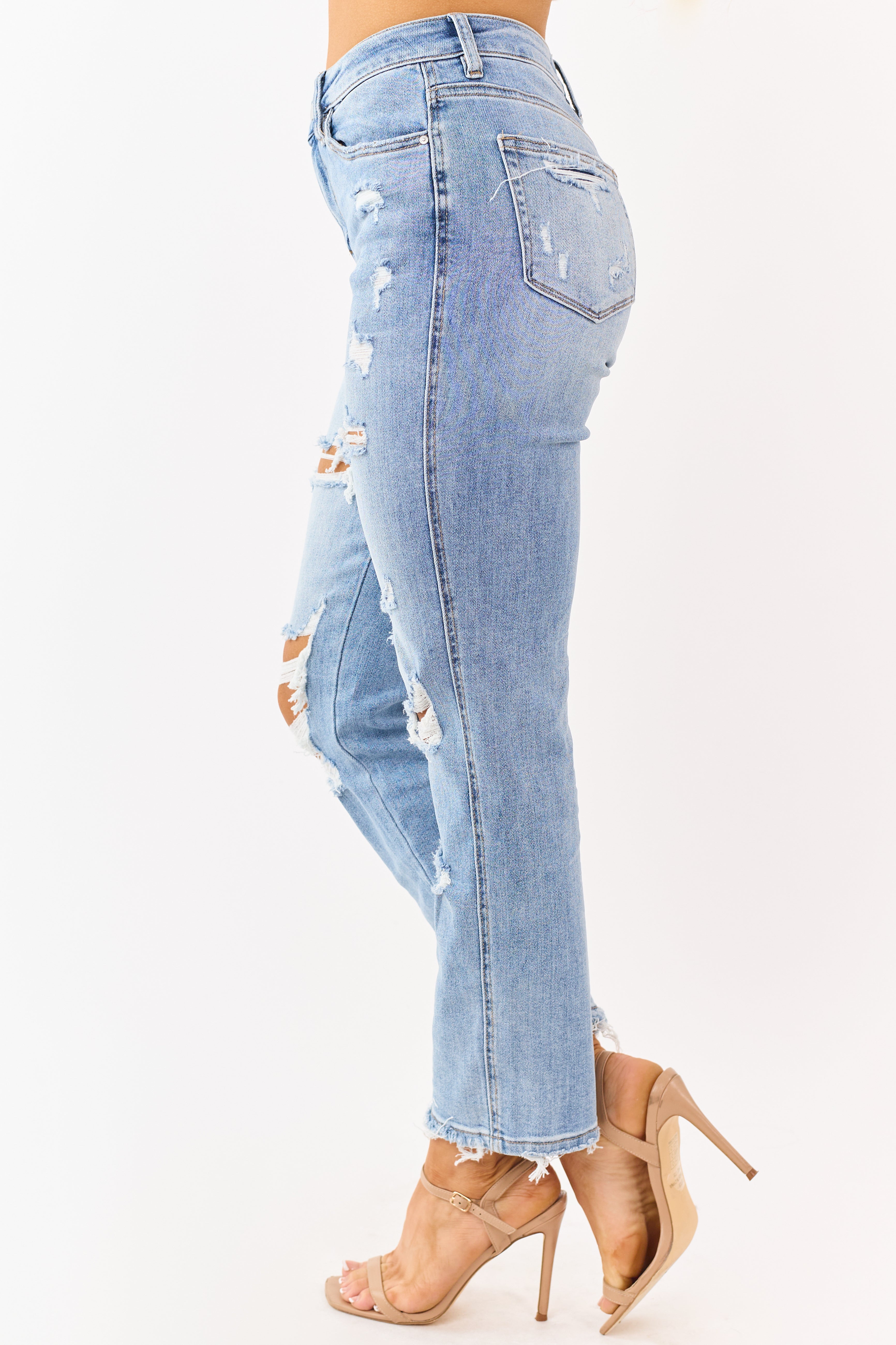 Mica Denim Light Distressed Stretchy Straight Jeans