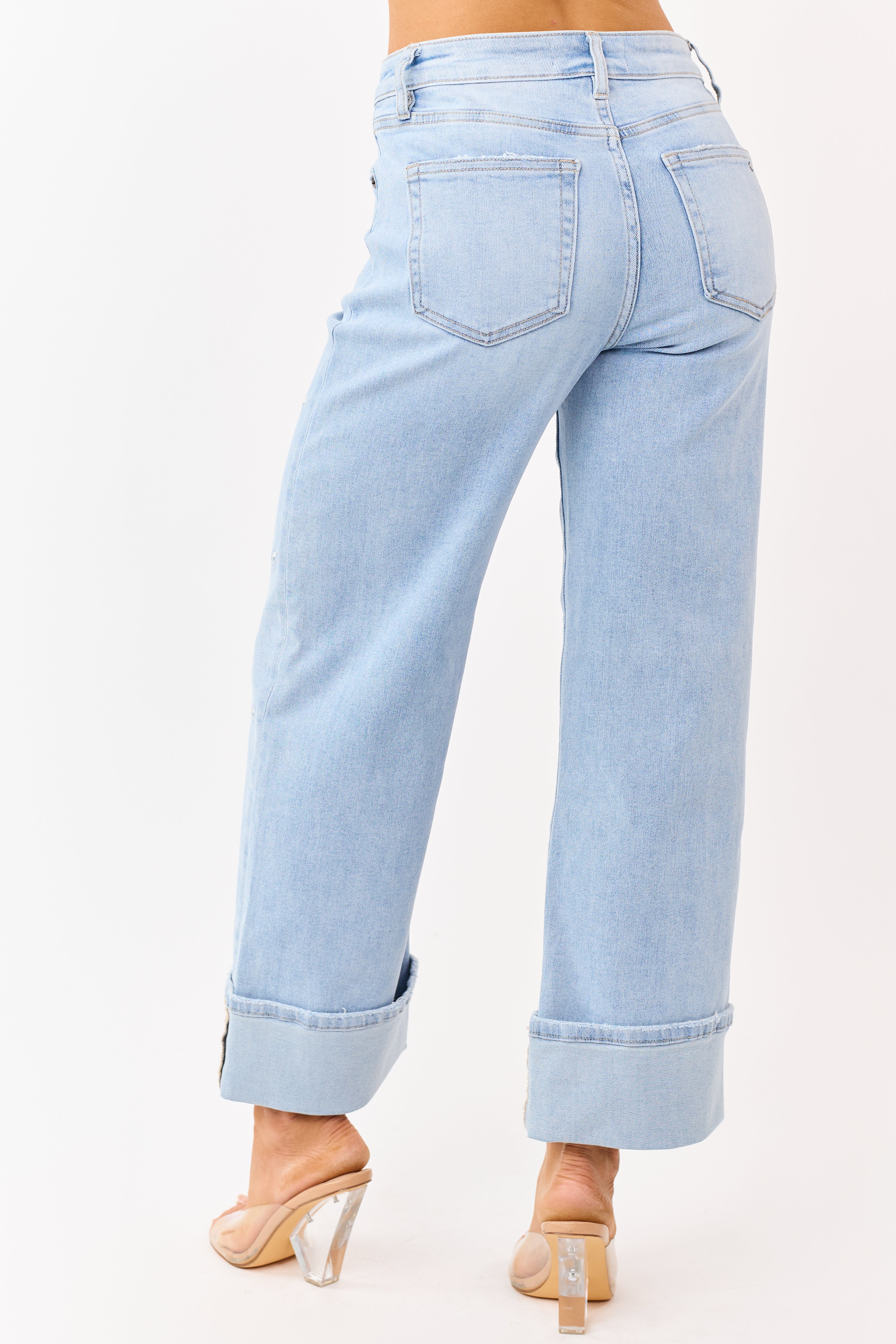 Mica Denim Light Embroidered Tummy Control Wide Jeans