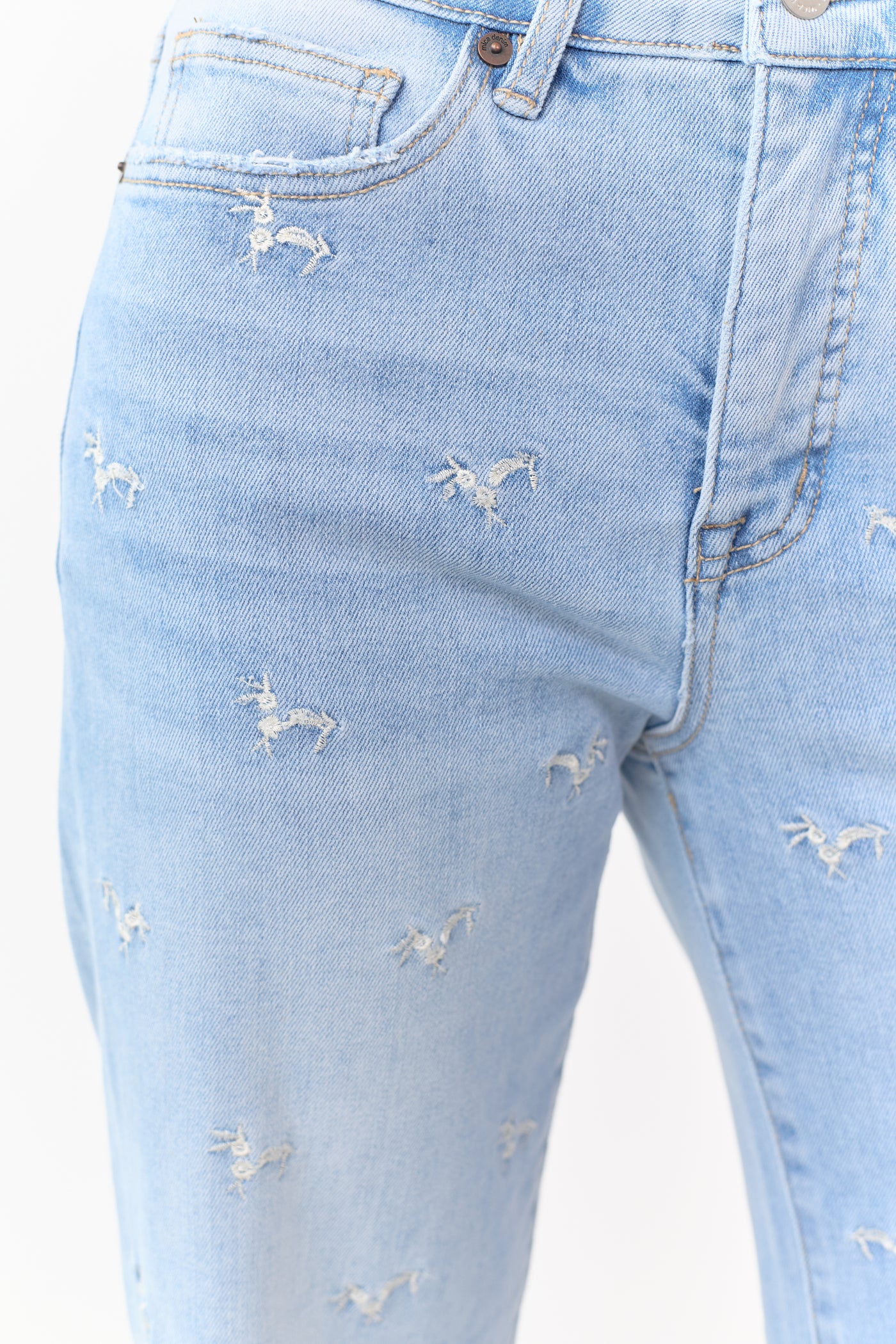 Mica Denim Light Embroidered Tummy Control Wide Jeans