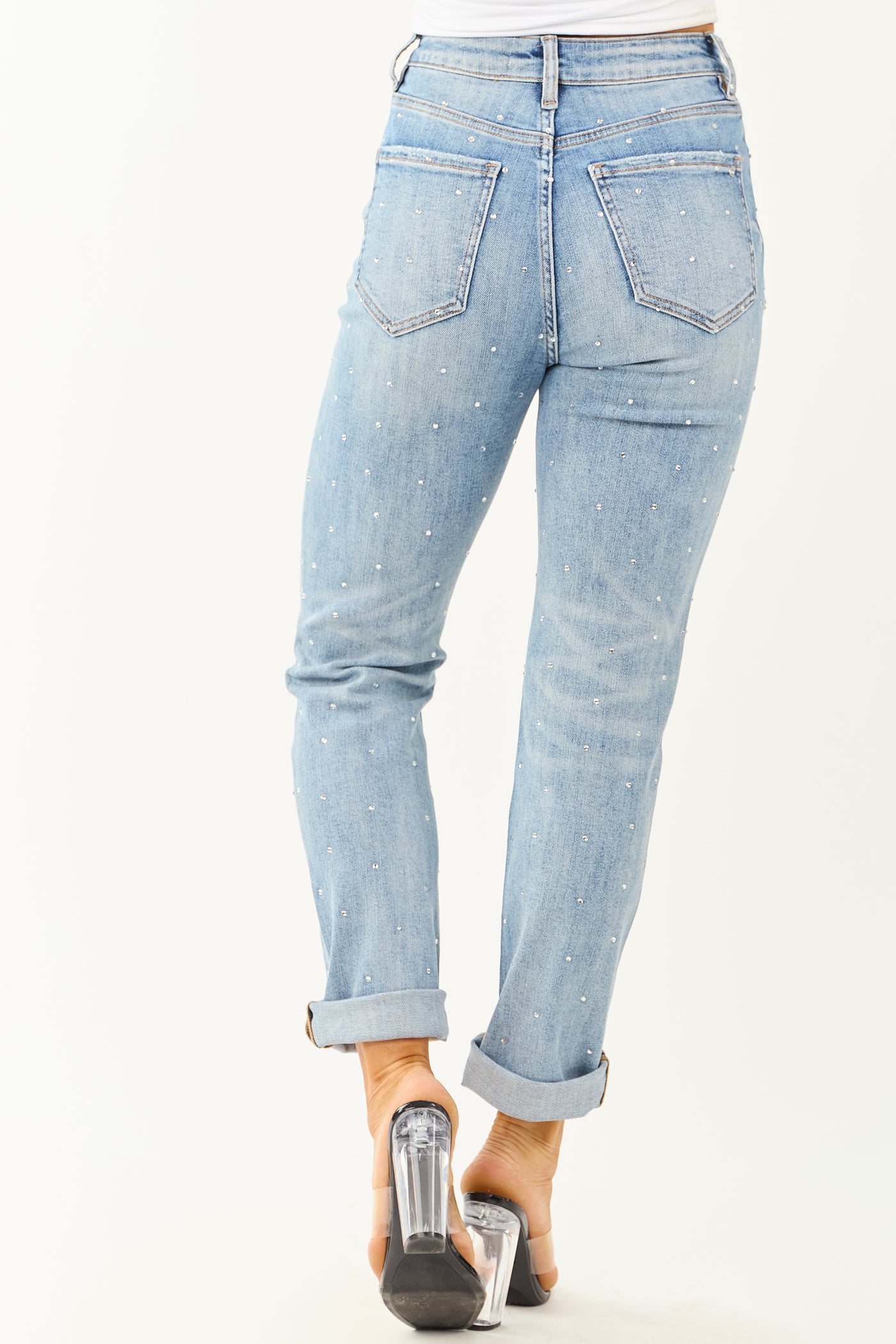 Mica Denim Light Rhinestone Stretchy Straight Jeans
