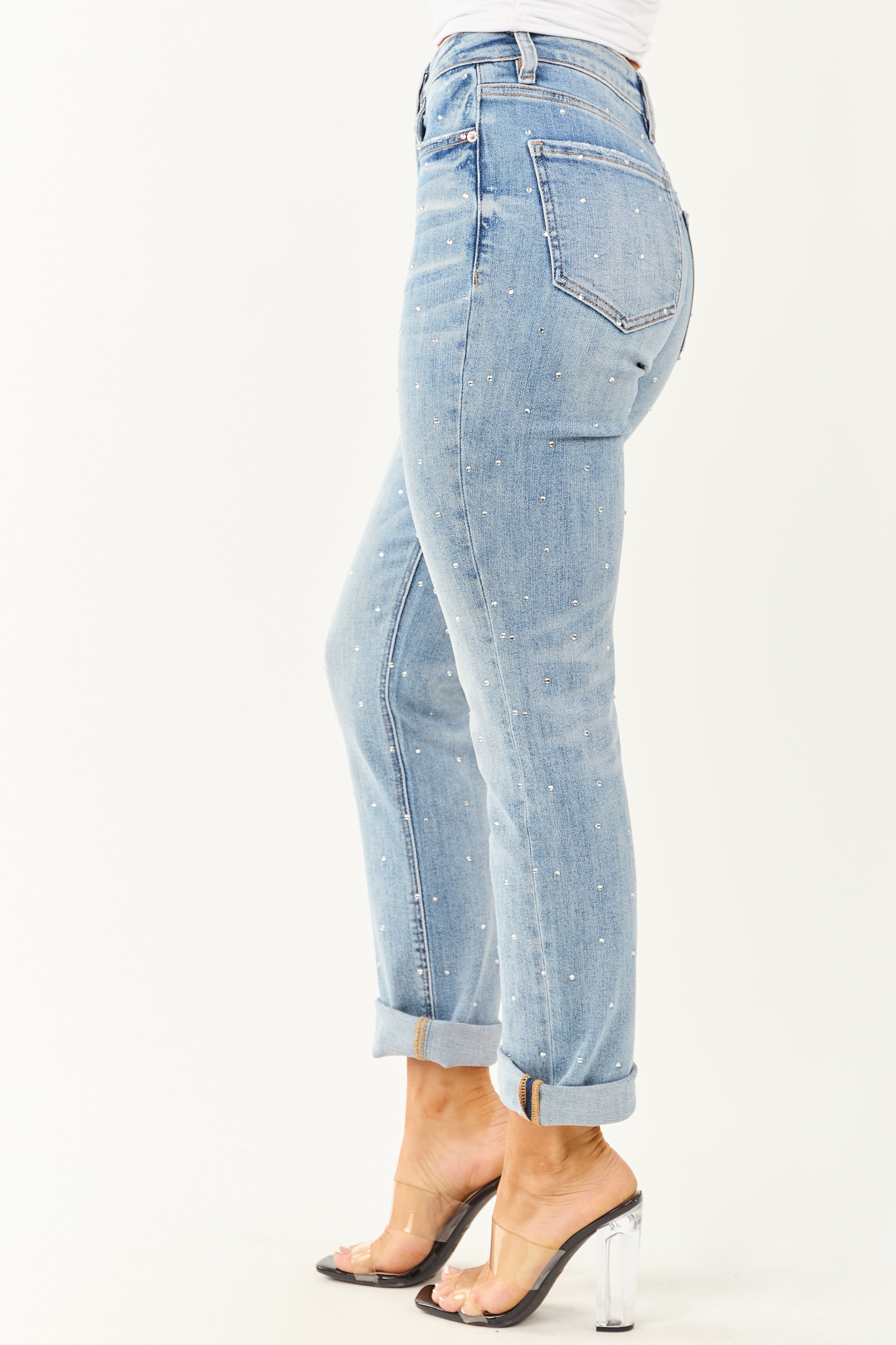 Mica Denim Light Rhinestone Stretchy Straight Jeans