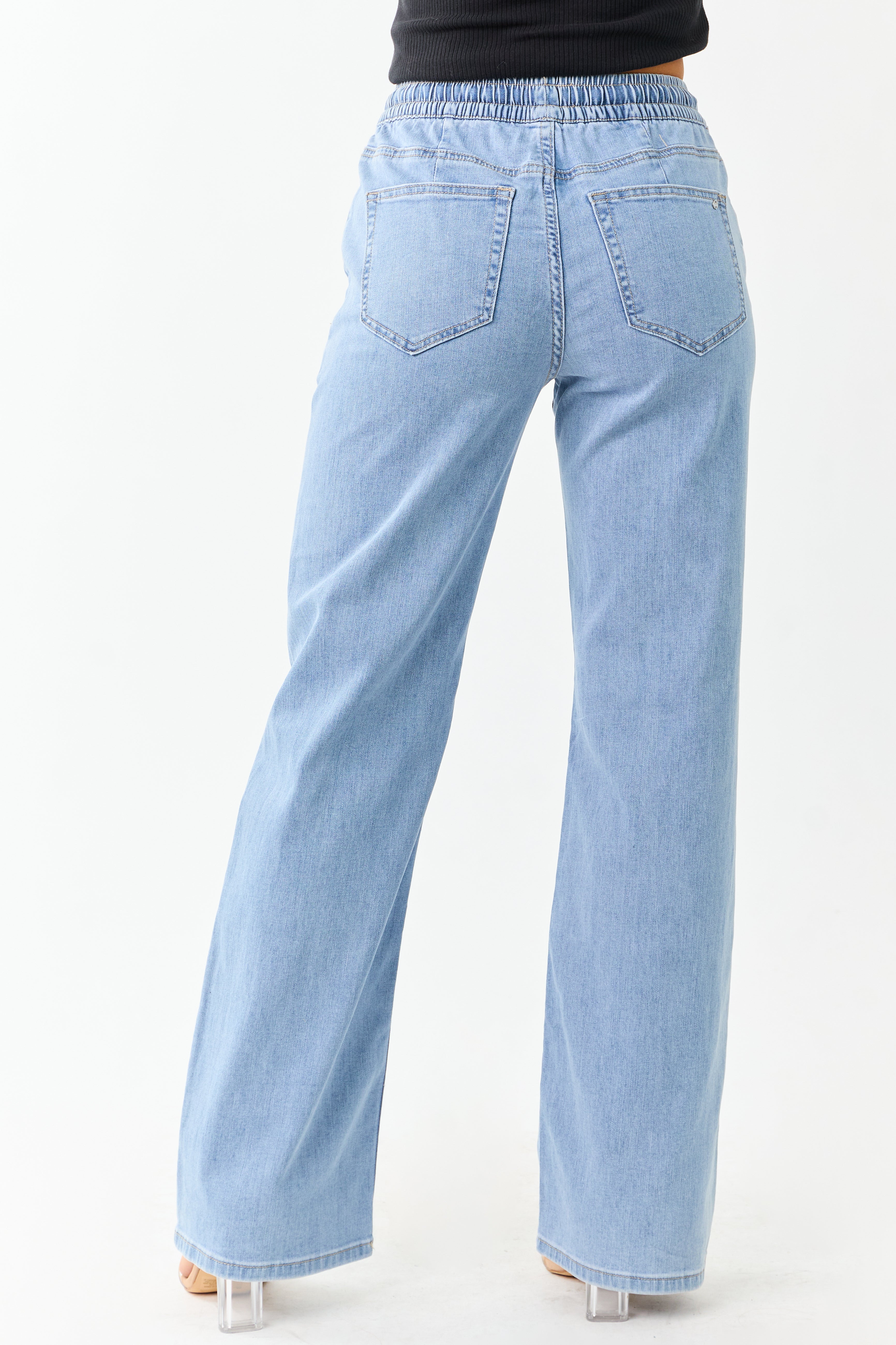 Mica Denim Light Stretchy Smocked Waist Wide Jeans