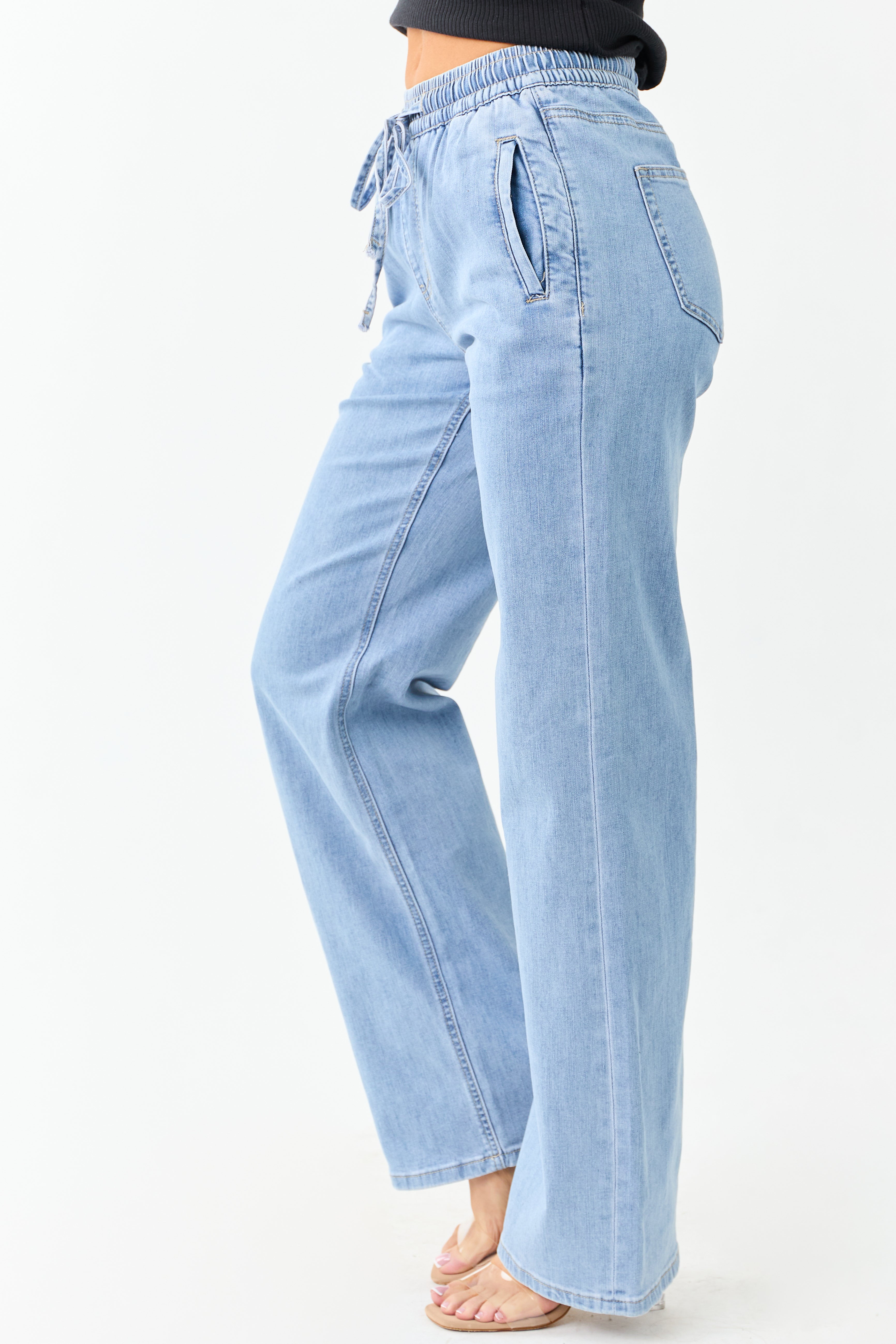 Mica Denim Light Stretchy Smocked Waist Wide Jeans