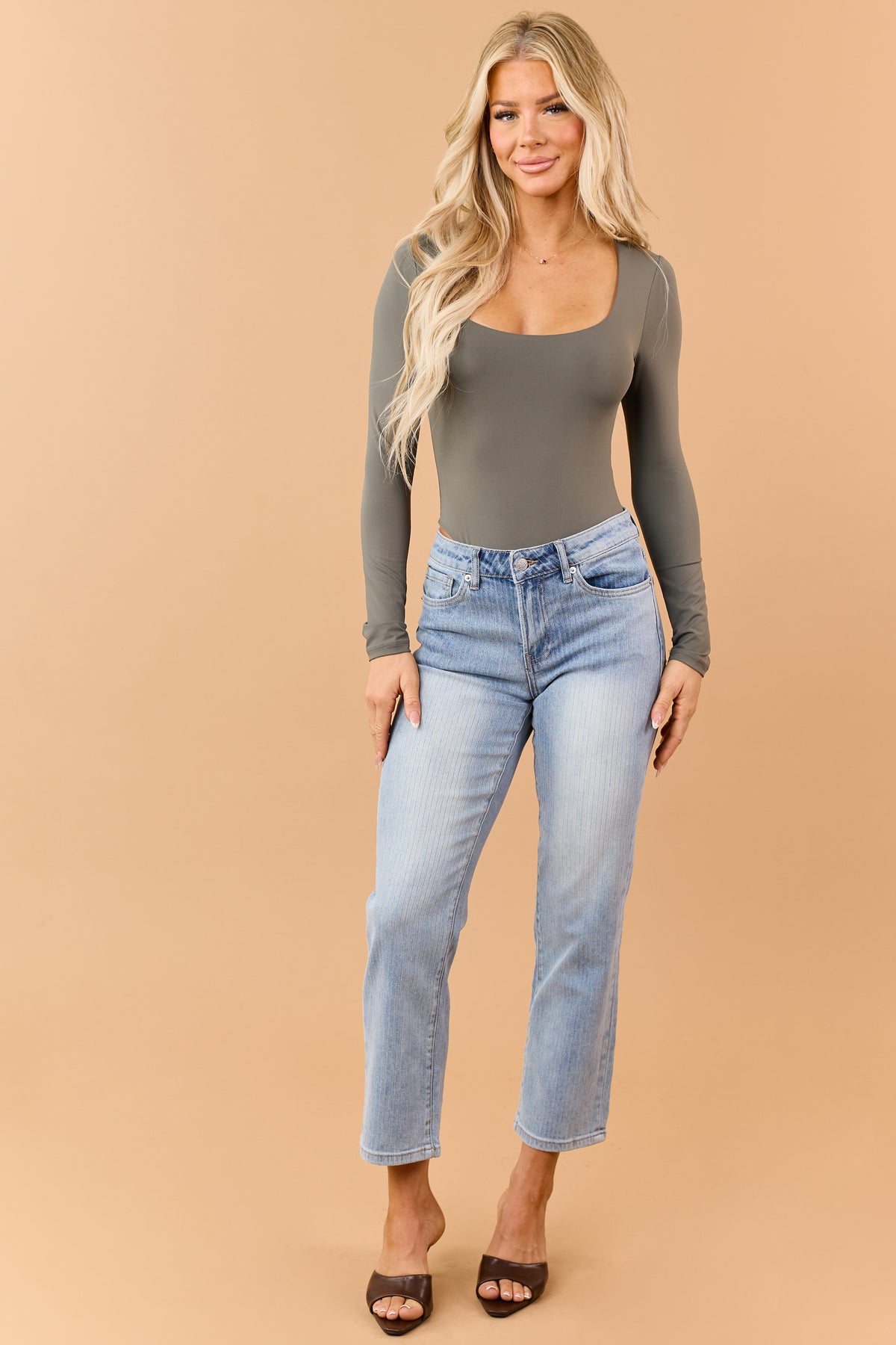 Mica Denim Light Wash Mid Rise Straight Crop Jeans
