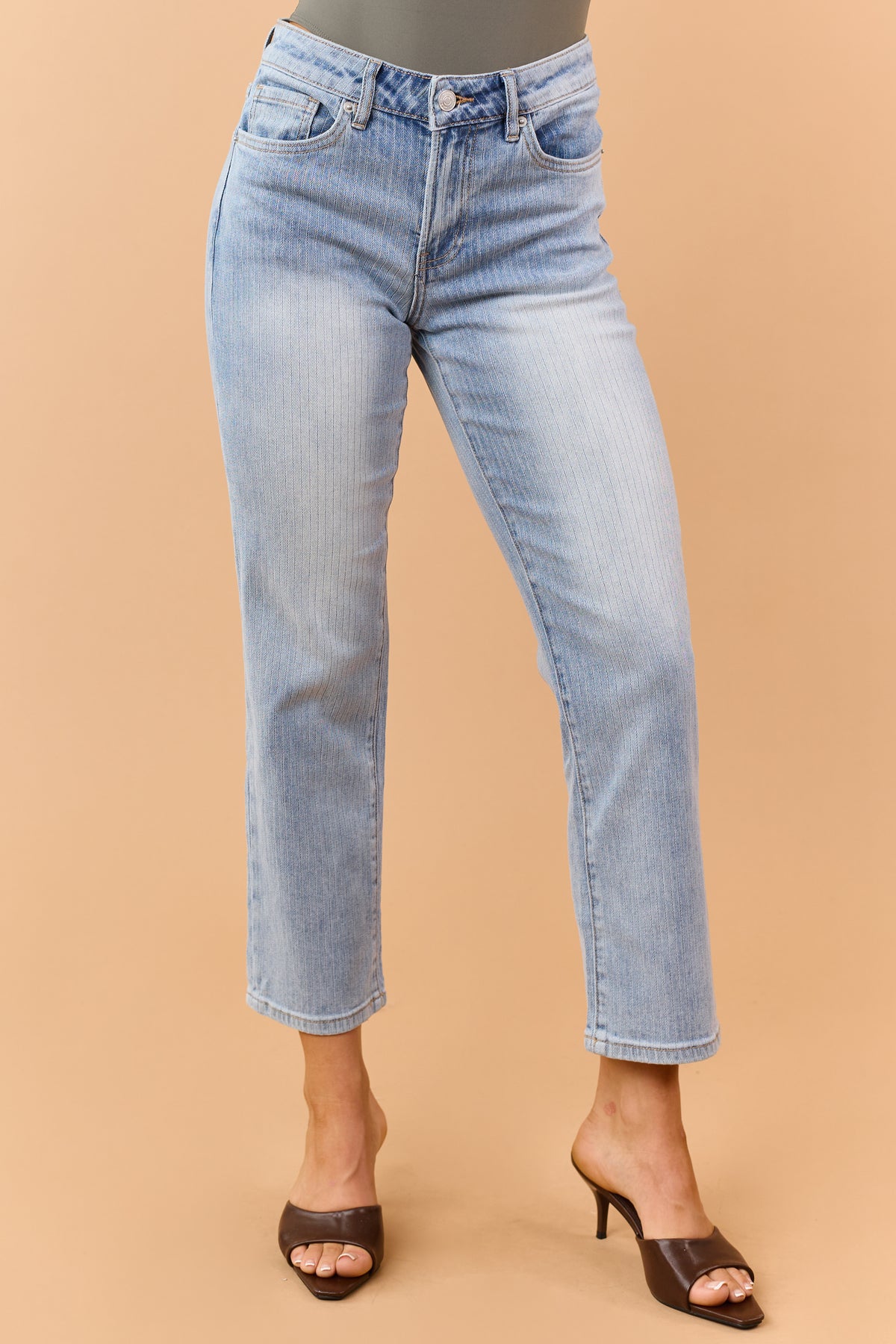 Mica Denim Light Wash Mid Rise Straight Crop Jeans