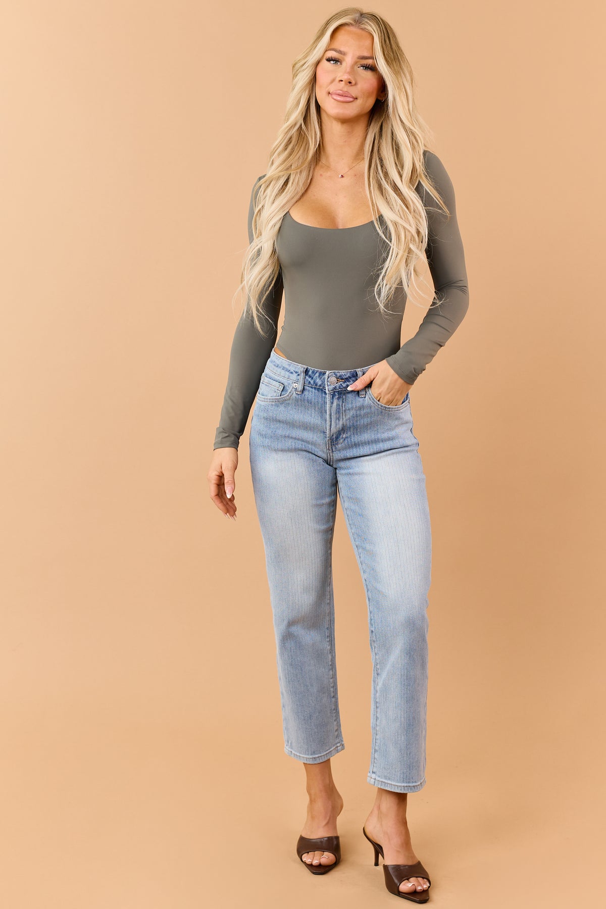 Mica Denim Light Wash Mid Rise Straight Crop Jeans