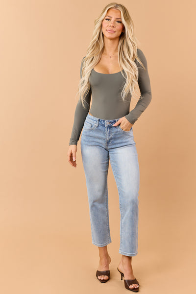 Mica Denim Light Wash Mid Rise Straight Crop Jeans