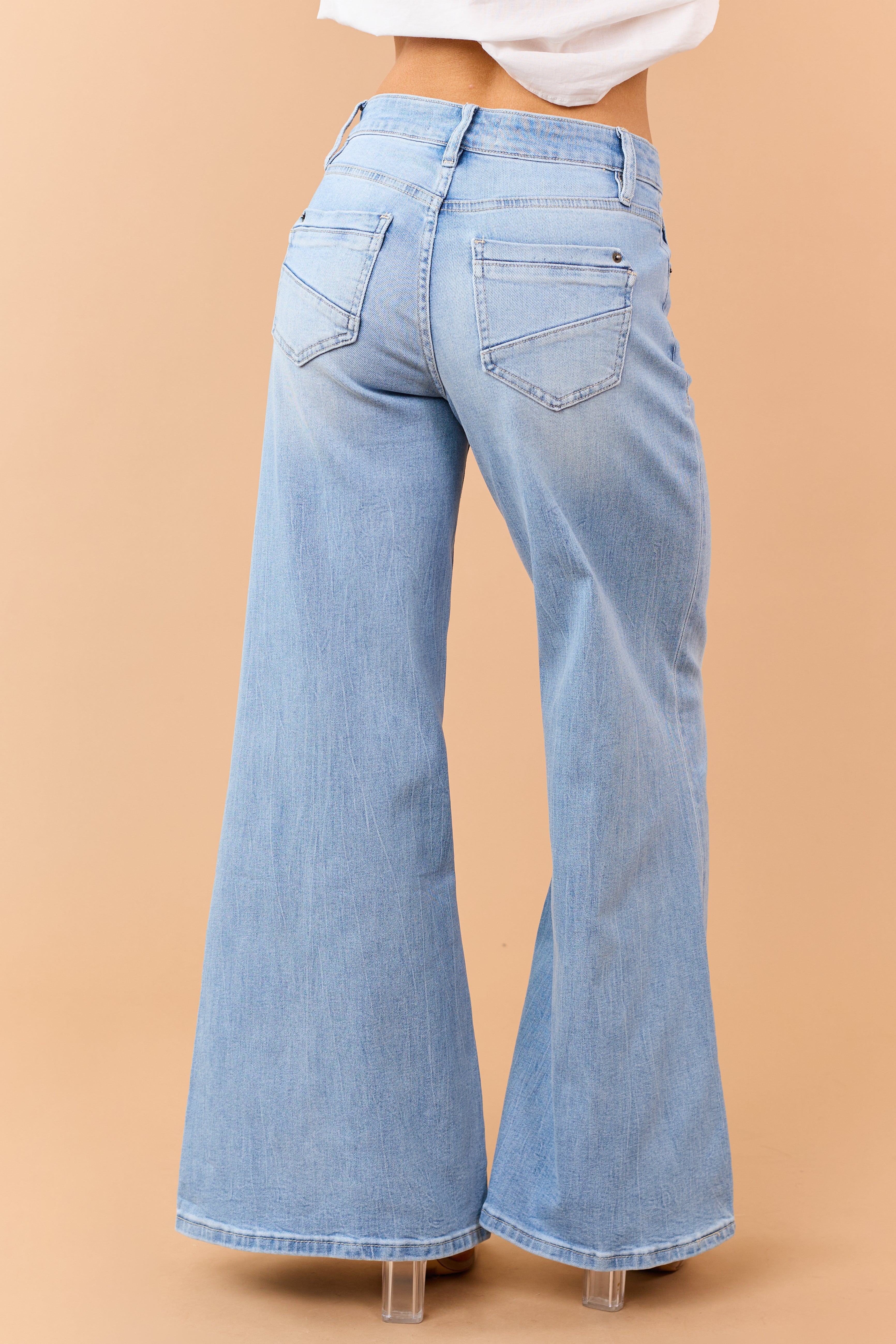 Mica Denim Light Wash Mid Rise Wide Stretchy Jeans