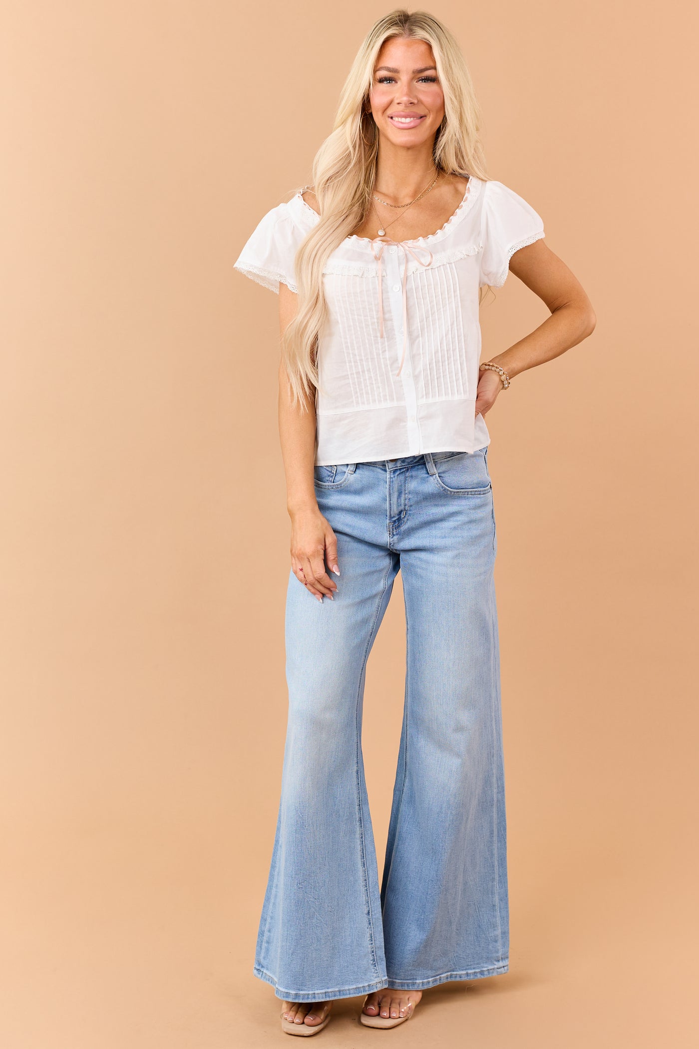 Mica Denim Light Wash Mid Rise Wide Stretchy Jeans