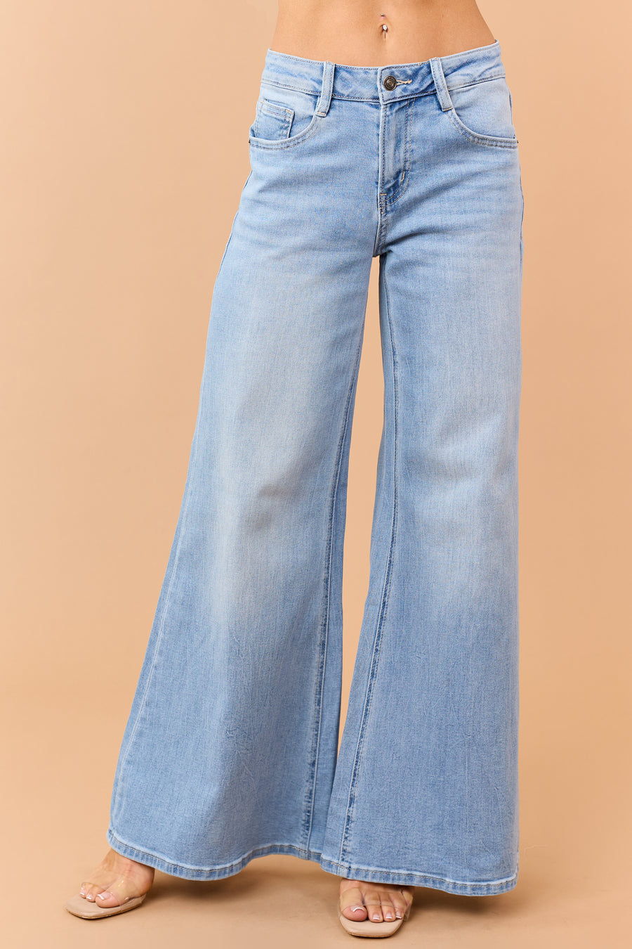 Mica Denim Light Wash Mid Rise Wide Stretchy Jeans