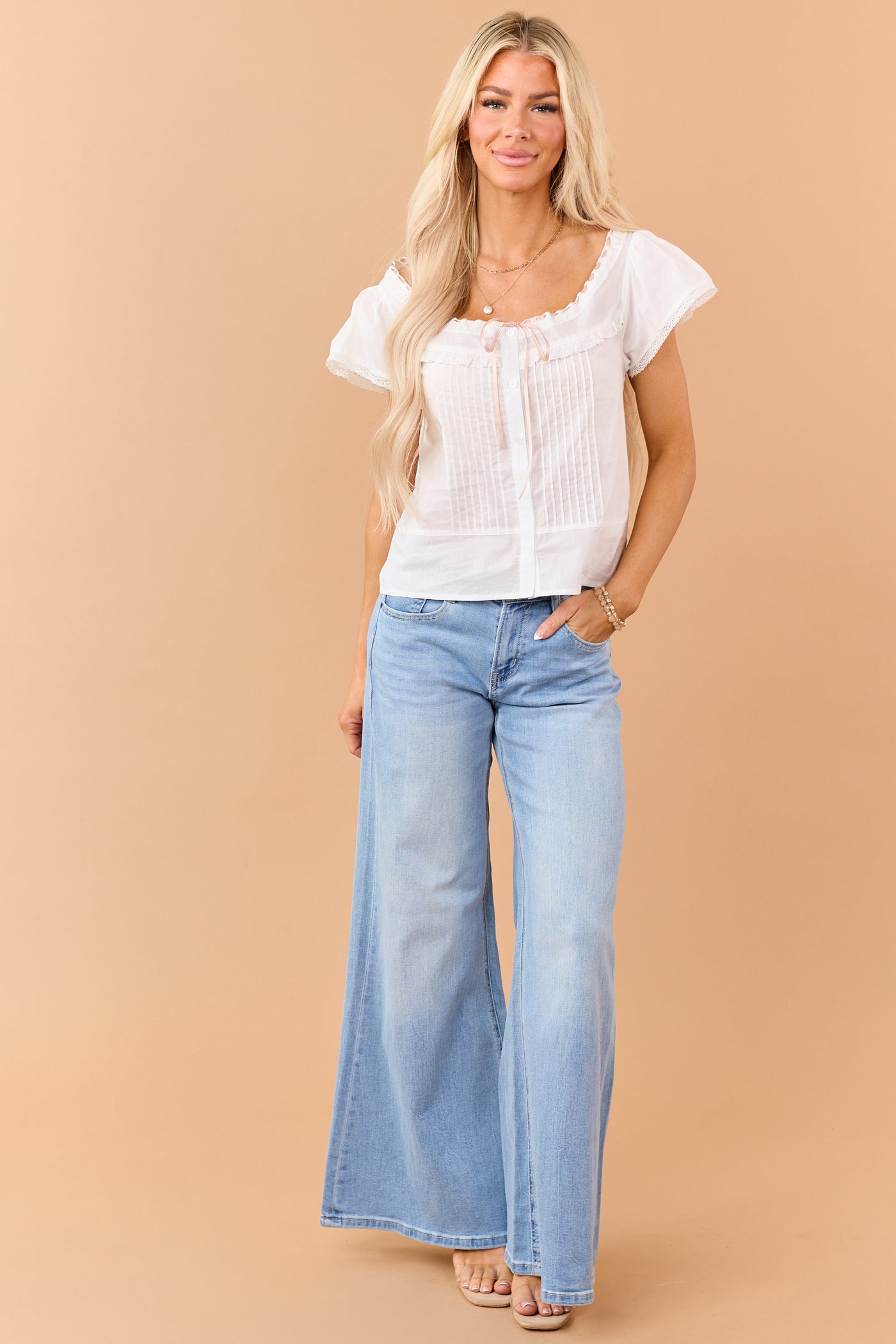 Mica Denim Light Wash Mid Rise Wide Stretchy Jeans