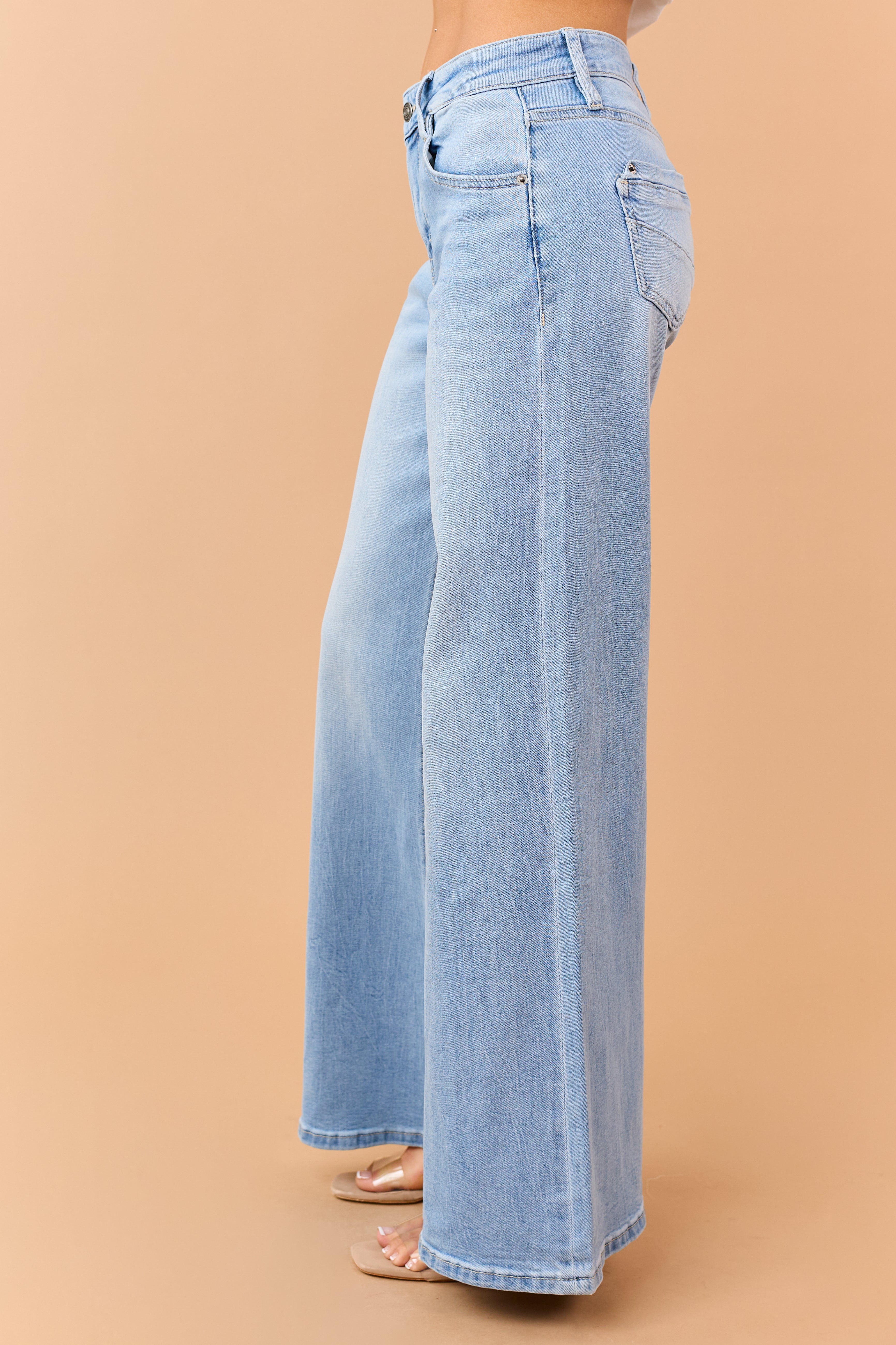 Mica Denim Light Wash Mid Rise Wide Stretchy Jeans