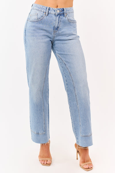 Mica Denim Light Wash Raw Hem Straight Jeans