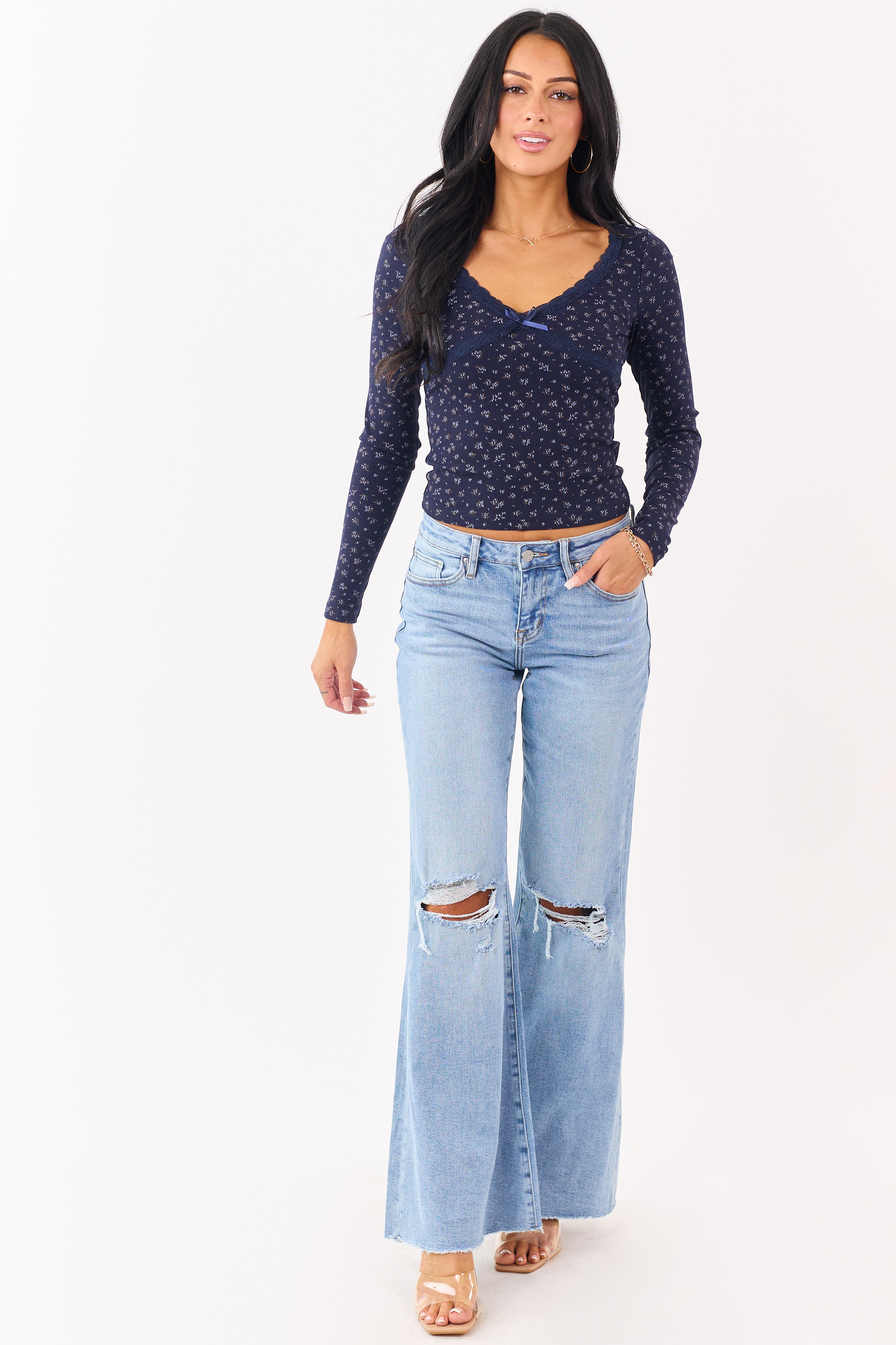 Mica Denim Light Wash Stretchy Wide Flare Leg Jeans