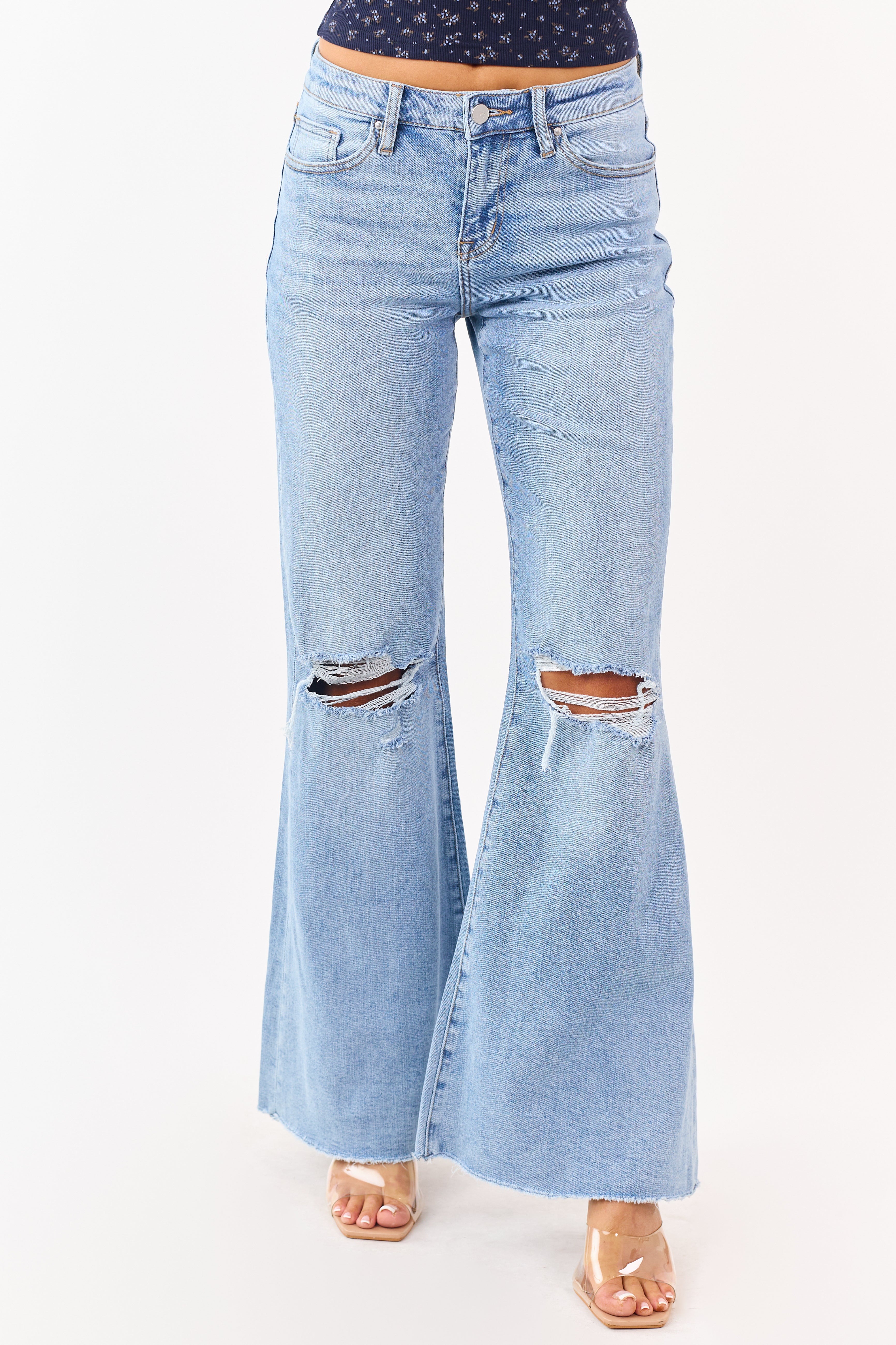 Mica Denim Light Wash Stretchy Wide Flare Leg Jeans