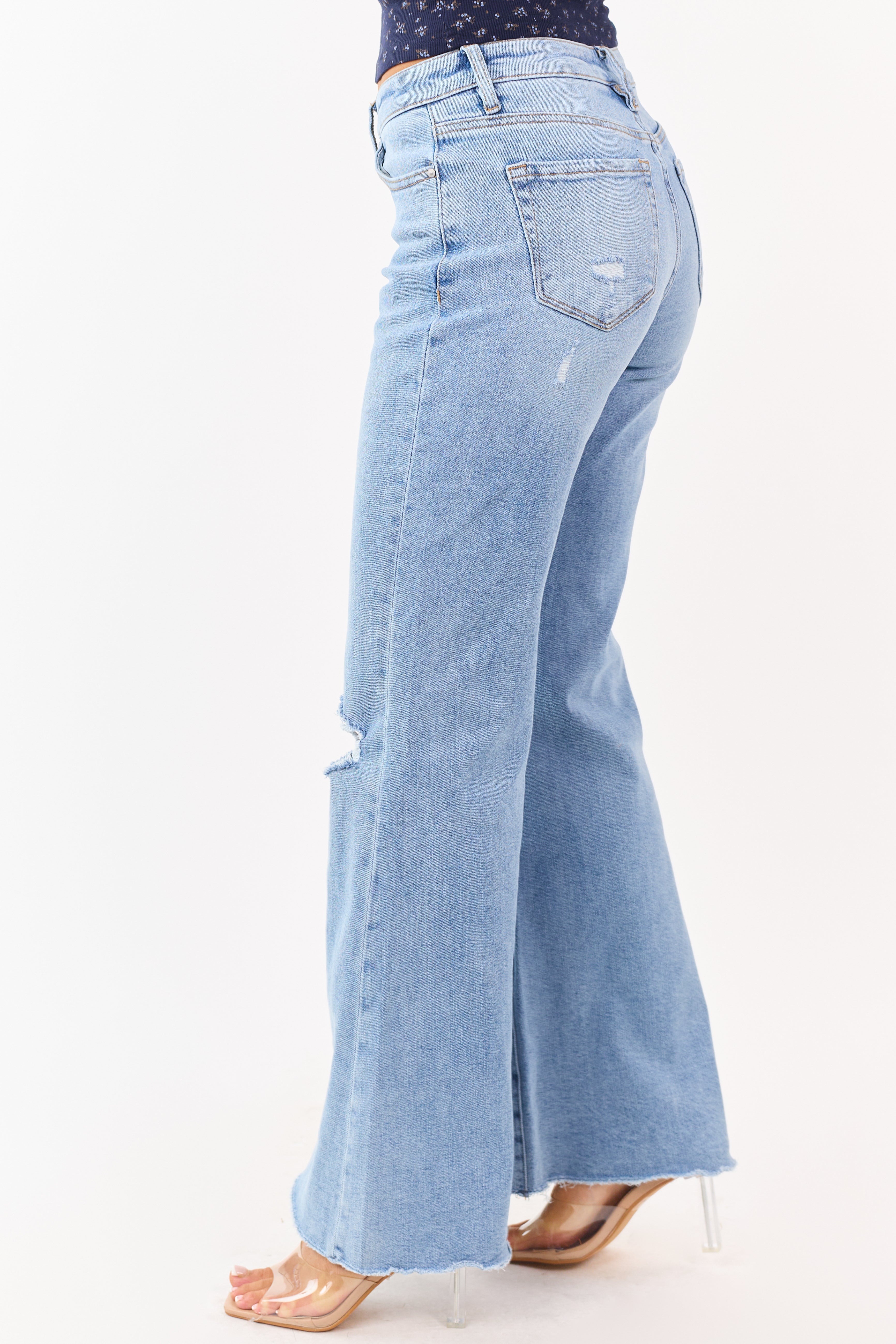 Mica Denim Light Wash Stretchy Wide Flare Leg Jeans