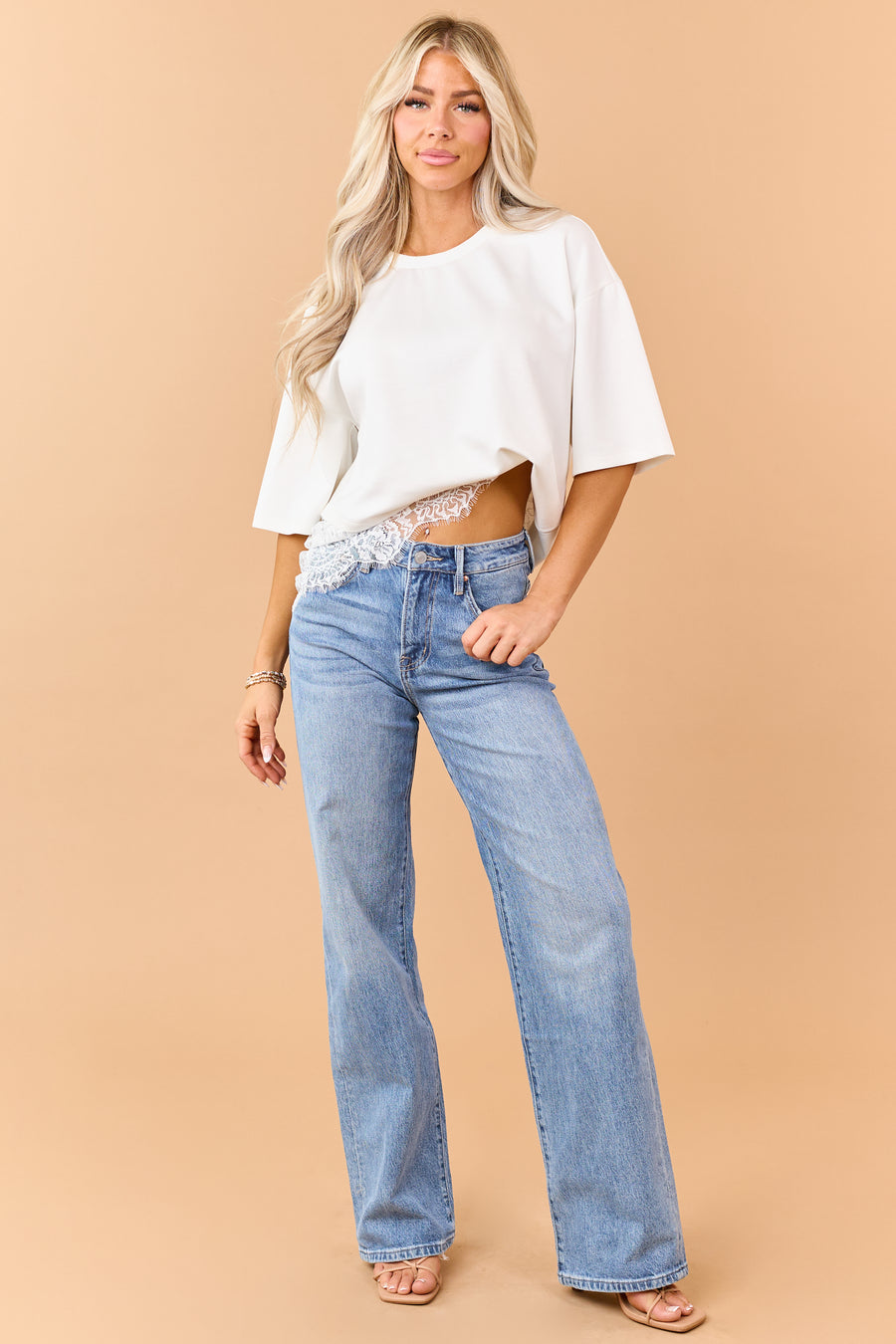 Mica Denim Light Wash Stretchy Wide Leg Jeans