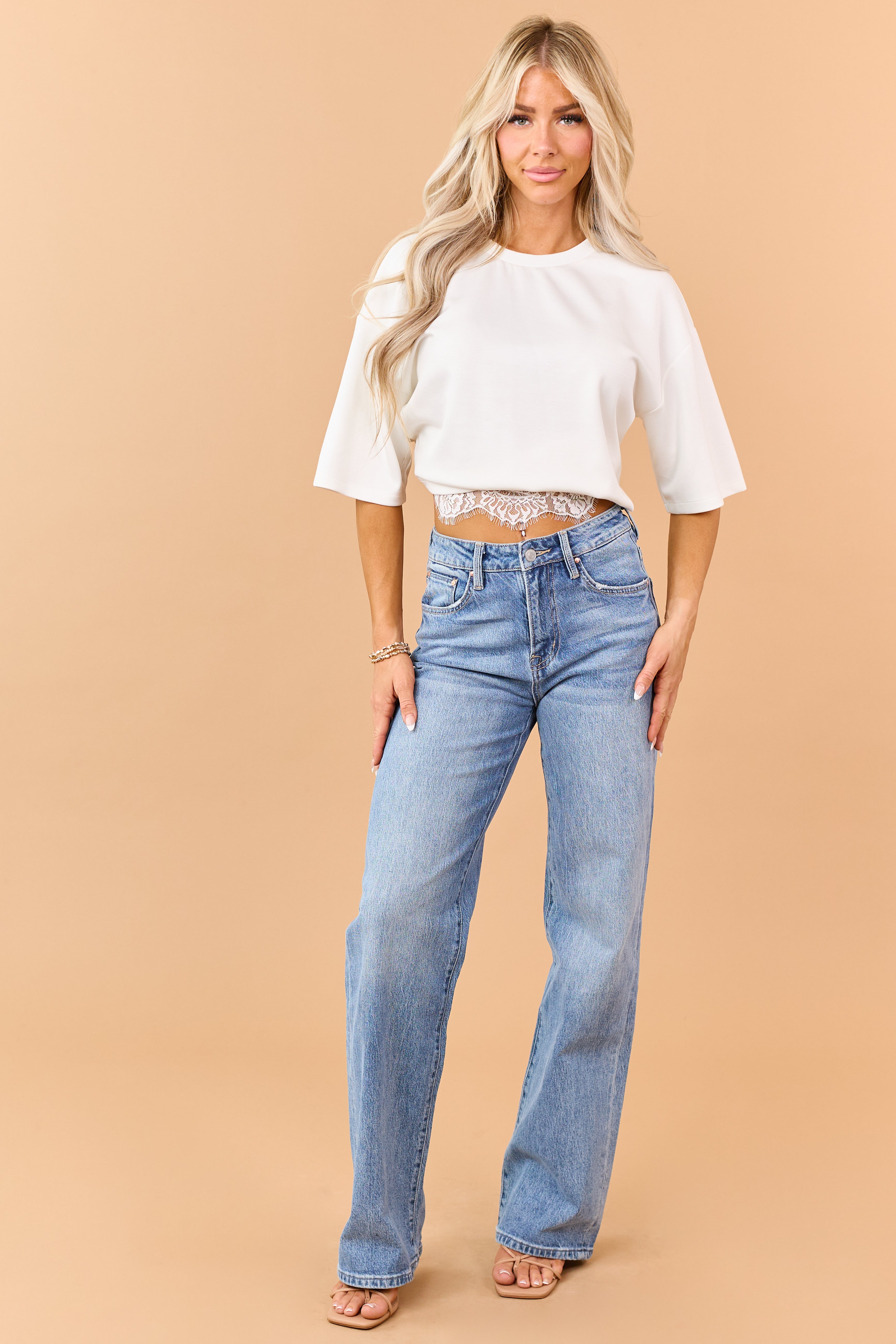 Mica Denim Light Wash Stretchy Wide Leg Jeans
