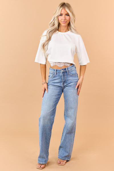 Mica Denim Light Wash Stretchy Wide Leg Jeans