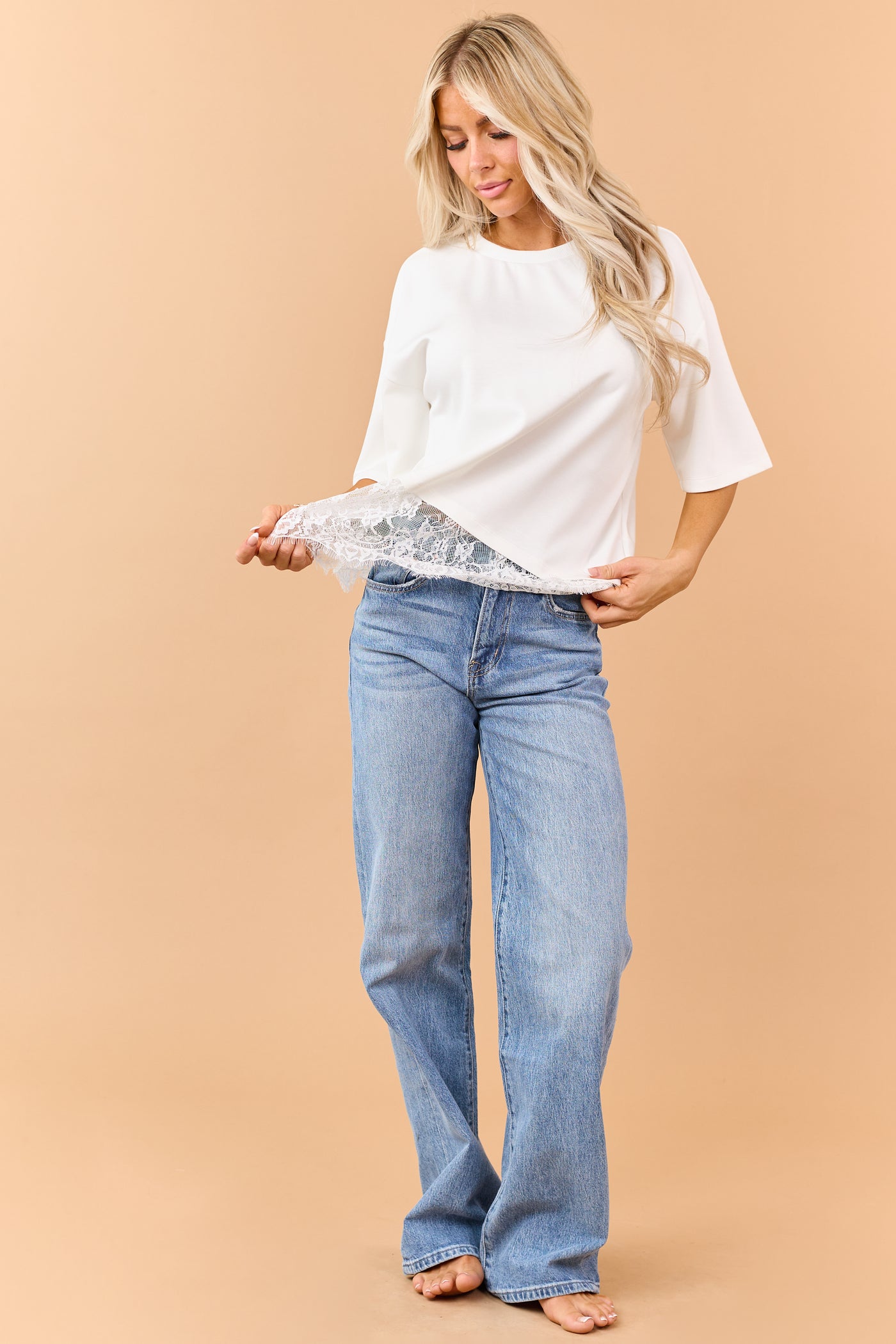 Mica Denim Light Wash Stretchy Wide Leg Jeans