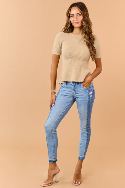 Mica Denim Light Wash Two Tone Stretchy Skinny Jeans