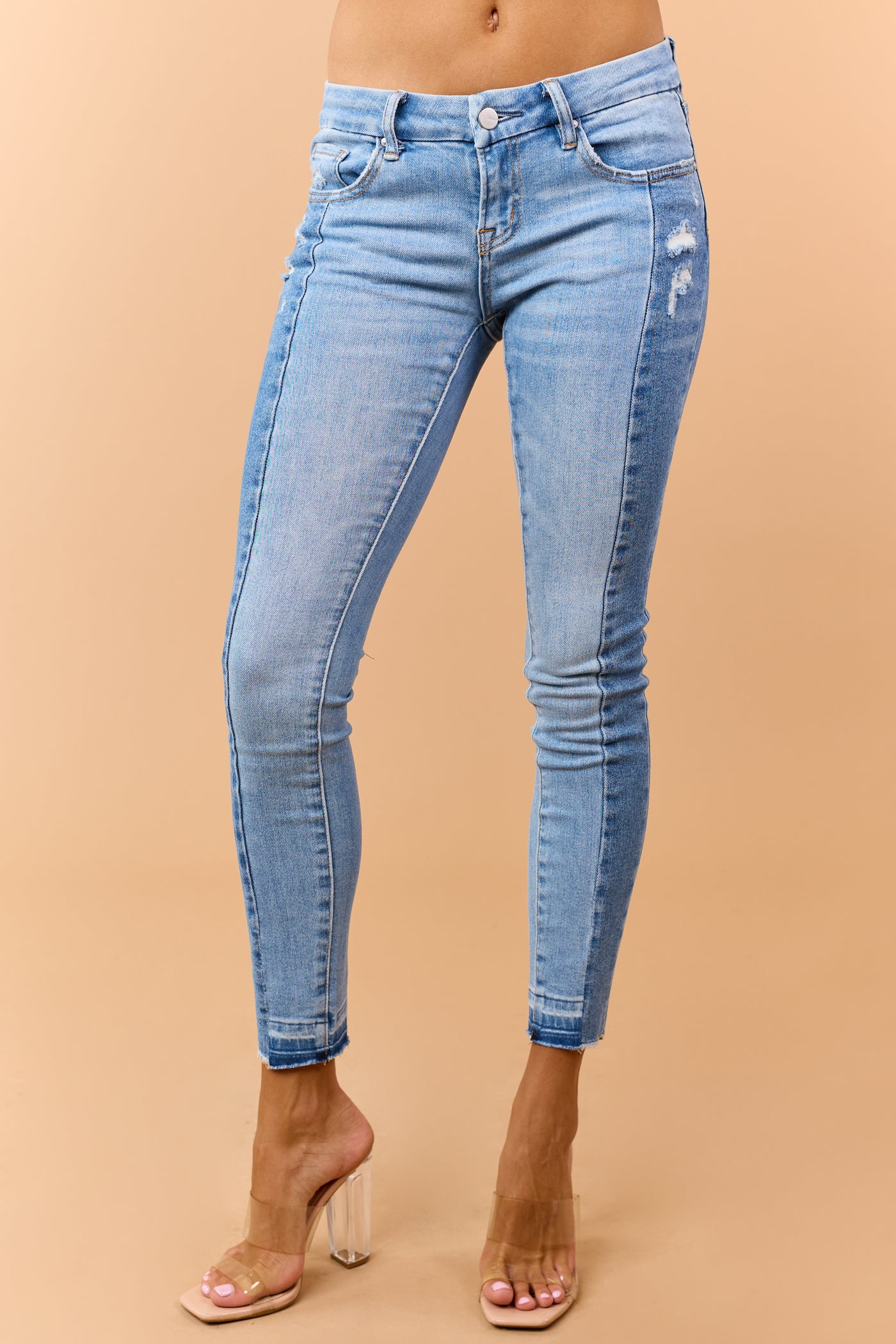Mica Denim Light Wash Two Tone Stretchy Skinny Jeans