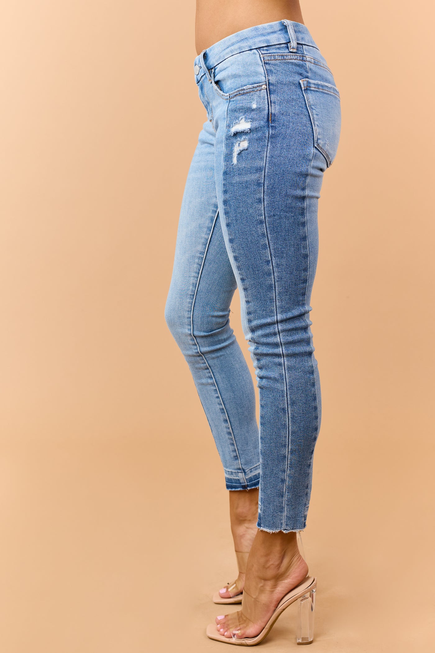 Mica Denim Light Wash Two Tone Stretchy Skinny Jeans