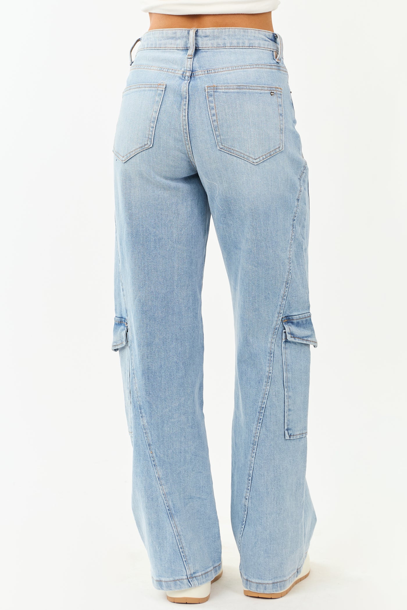 Mica Denim Light Wash Wide Leg Cargo Jeans