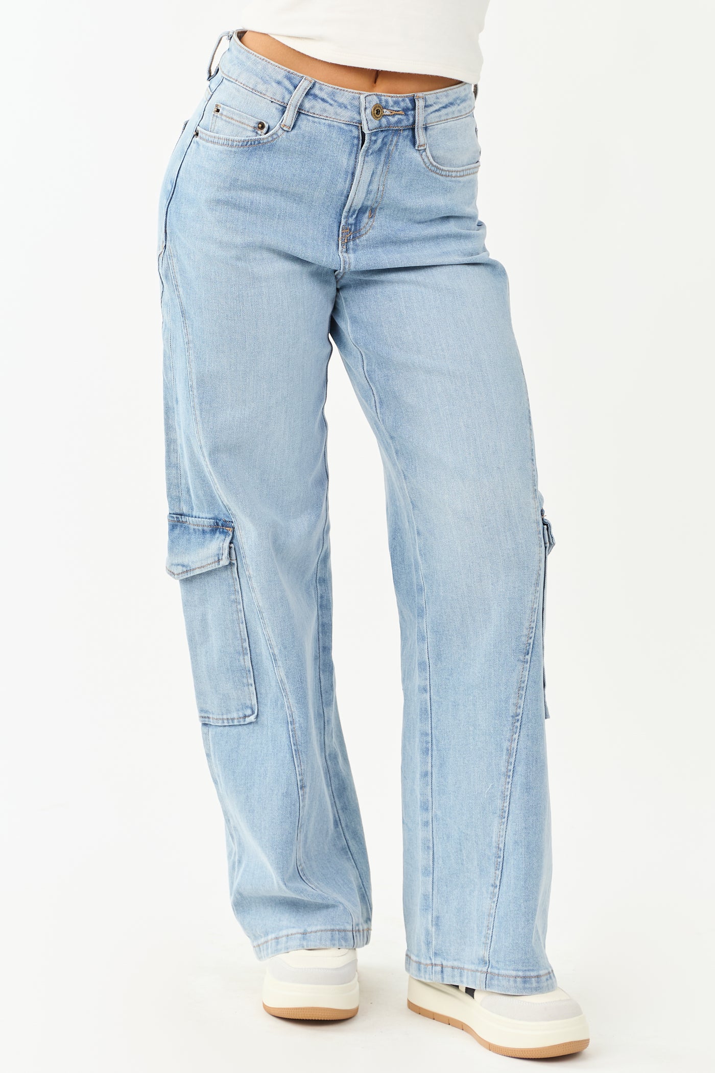 Mica Denim Light Wash Wide Leg Cargo Jeans