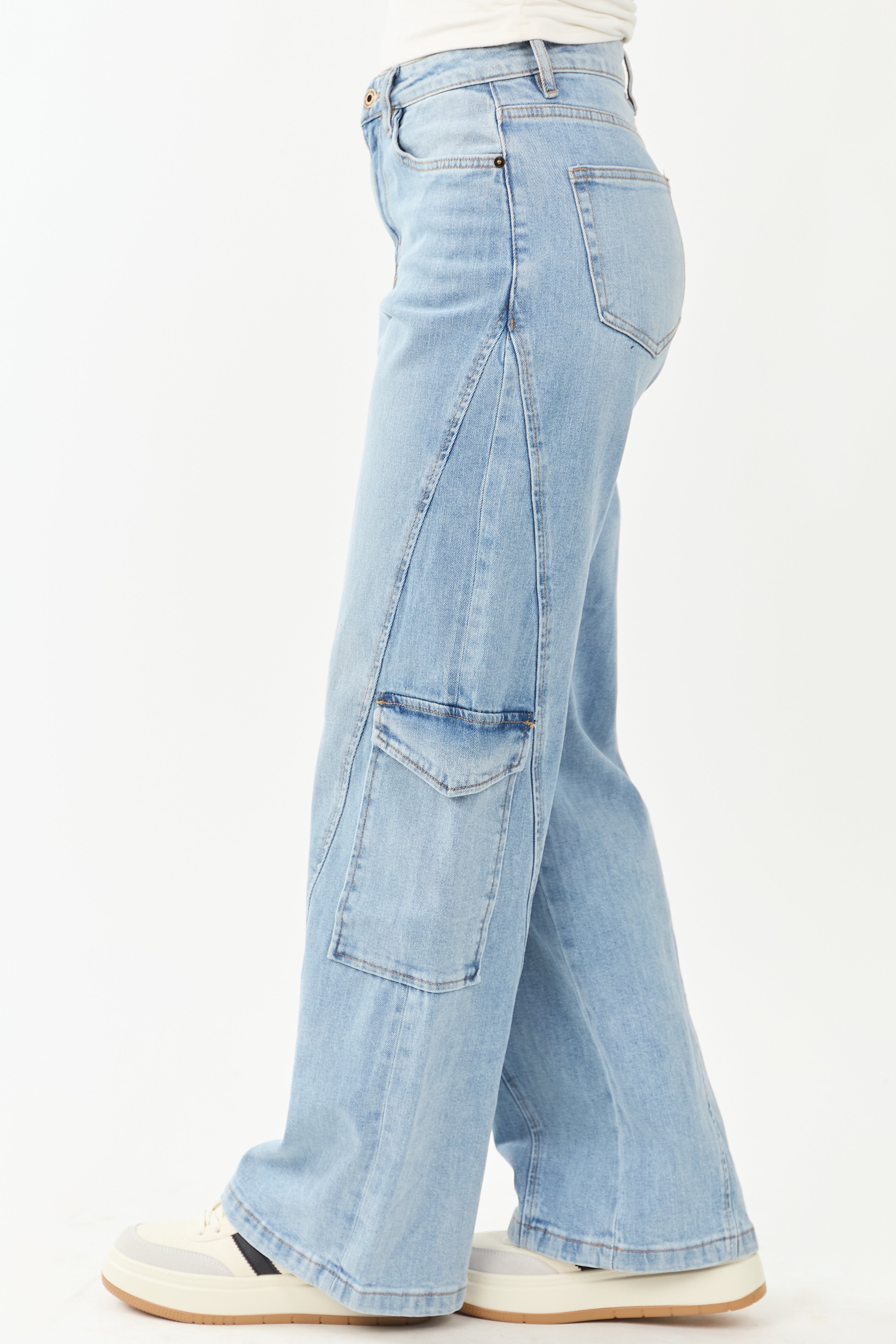 Mica Denim Light Wash Wide Leg Cargo Jeans
