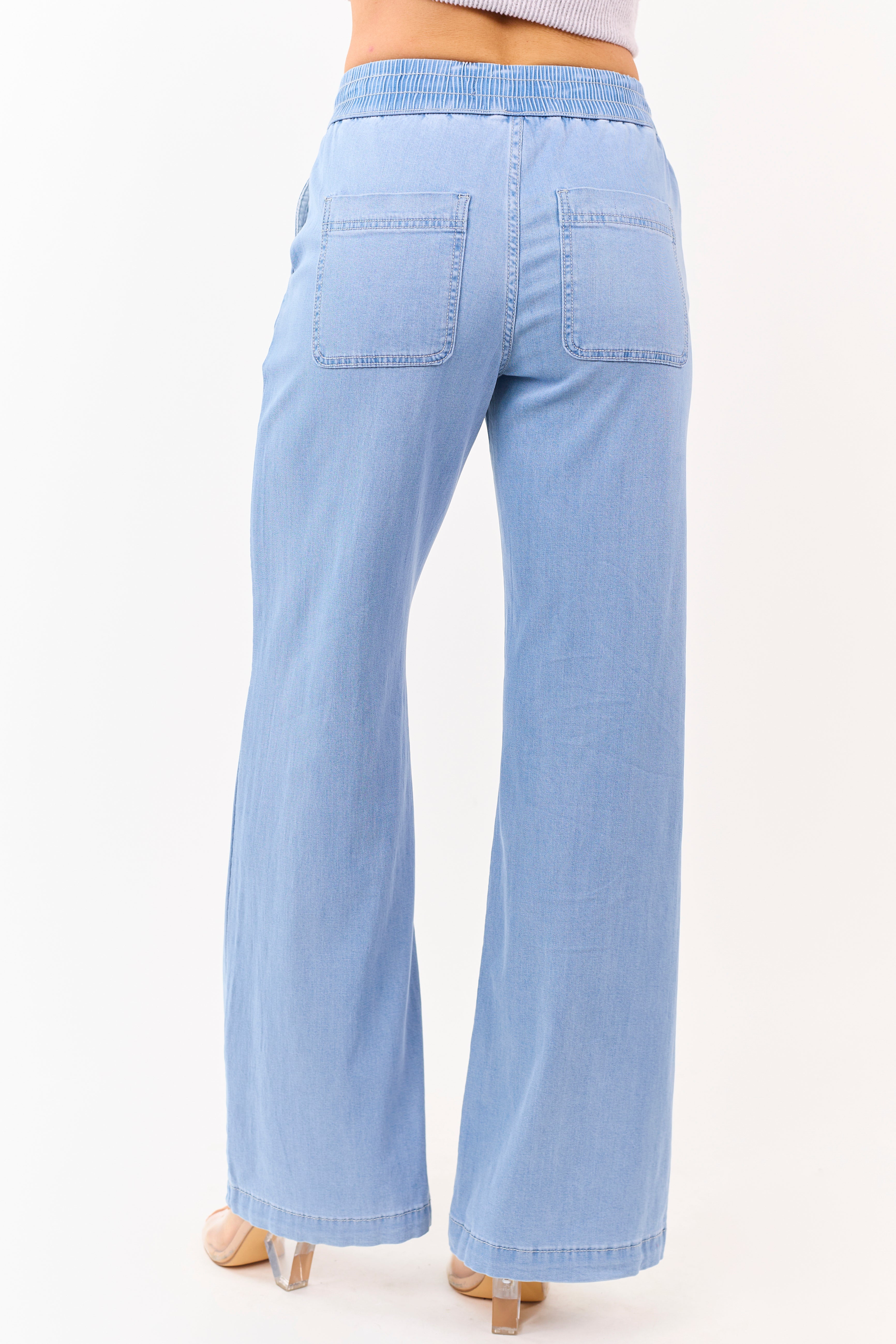 Mica Denim Light Wash Wide Leg Chambray Pants | Lime Lush Boutique