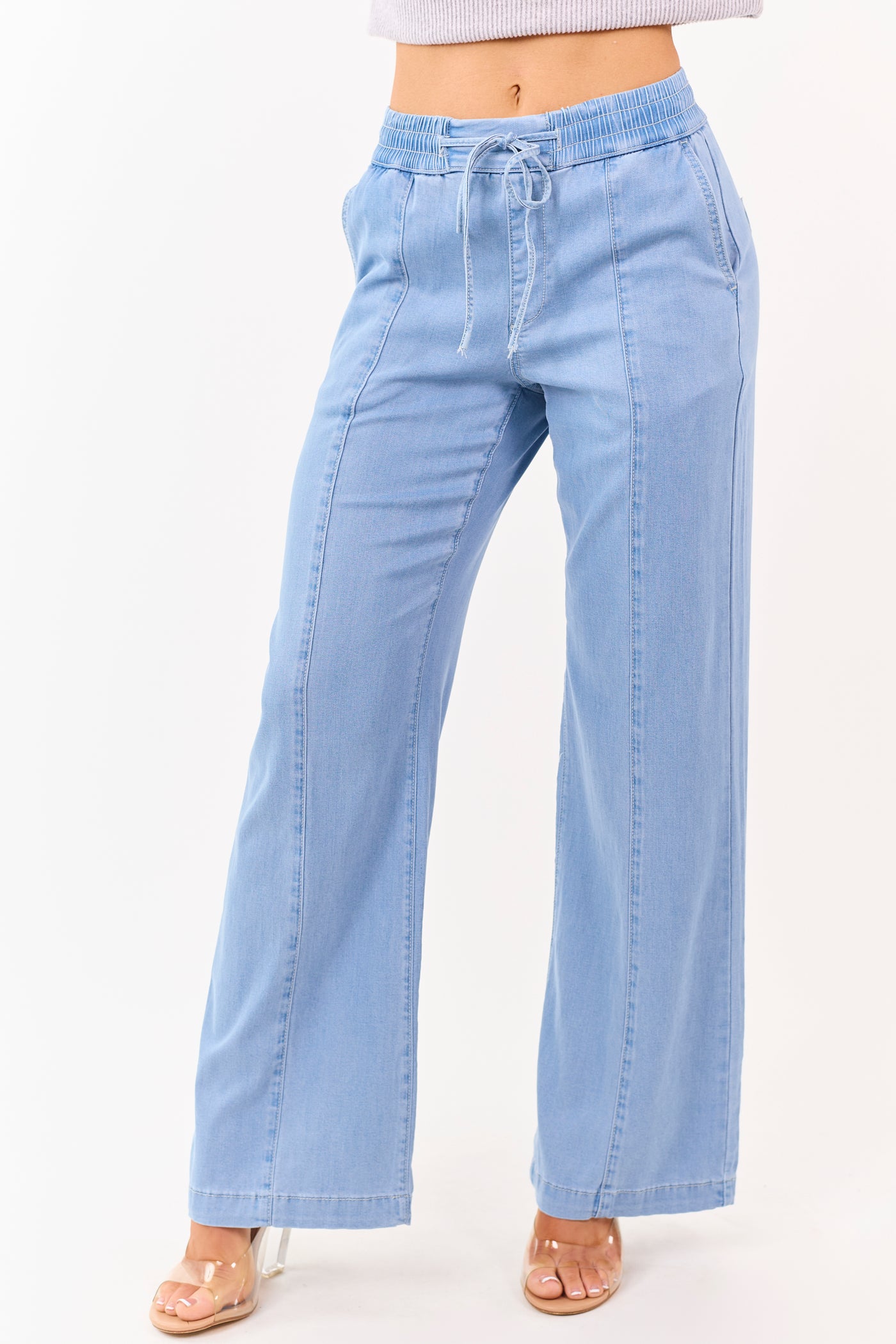 Mica Denim Light Wash Wide Leg Chambray Pants