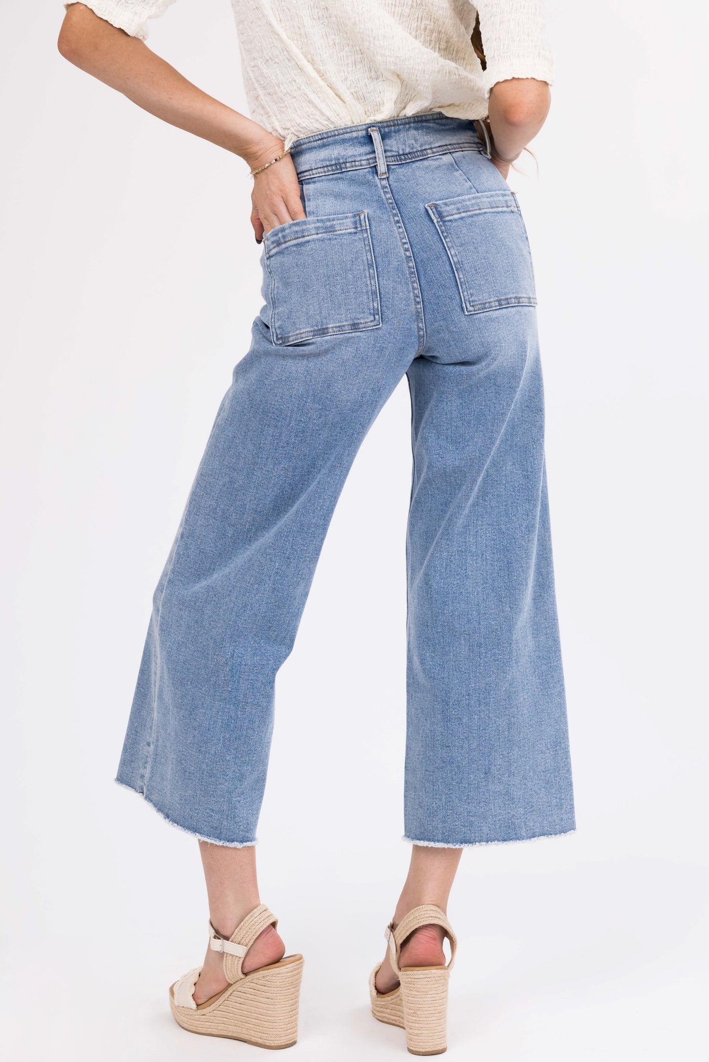 Mica Denim Light Wash Wide Leg Cropped Jeans