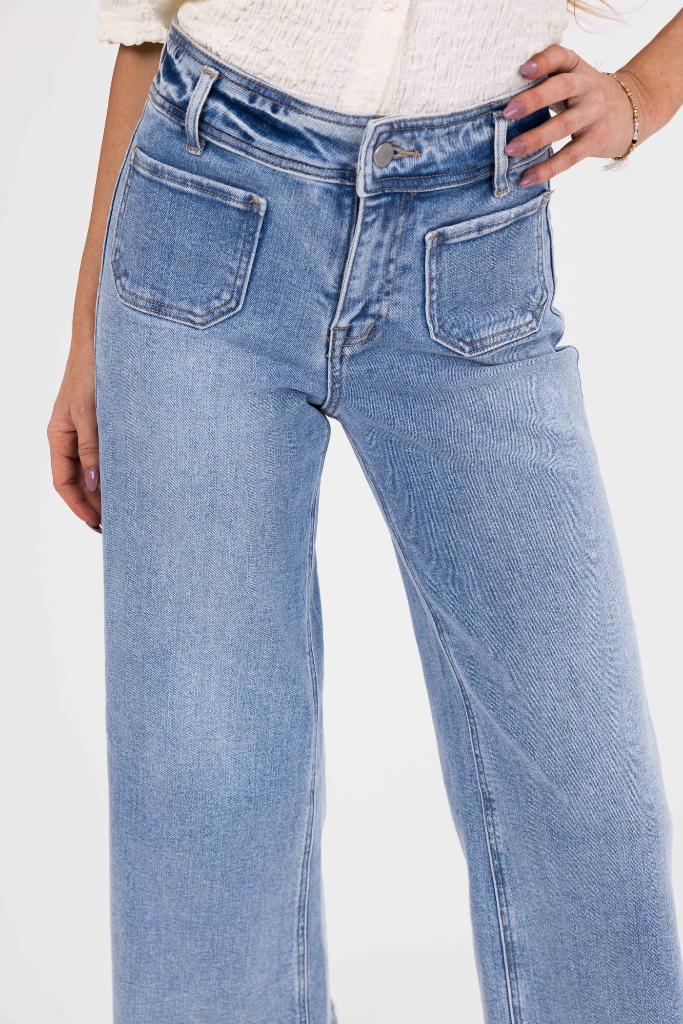 Mica Denim Light Wash Wide Leg Cropped Jeans