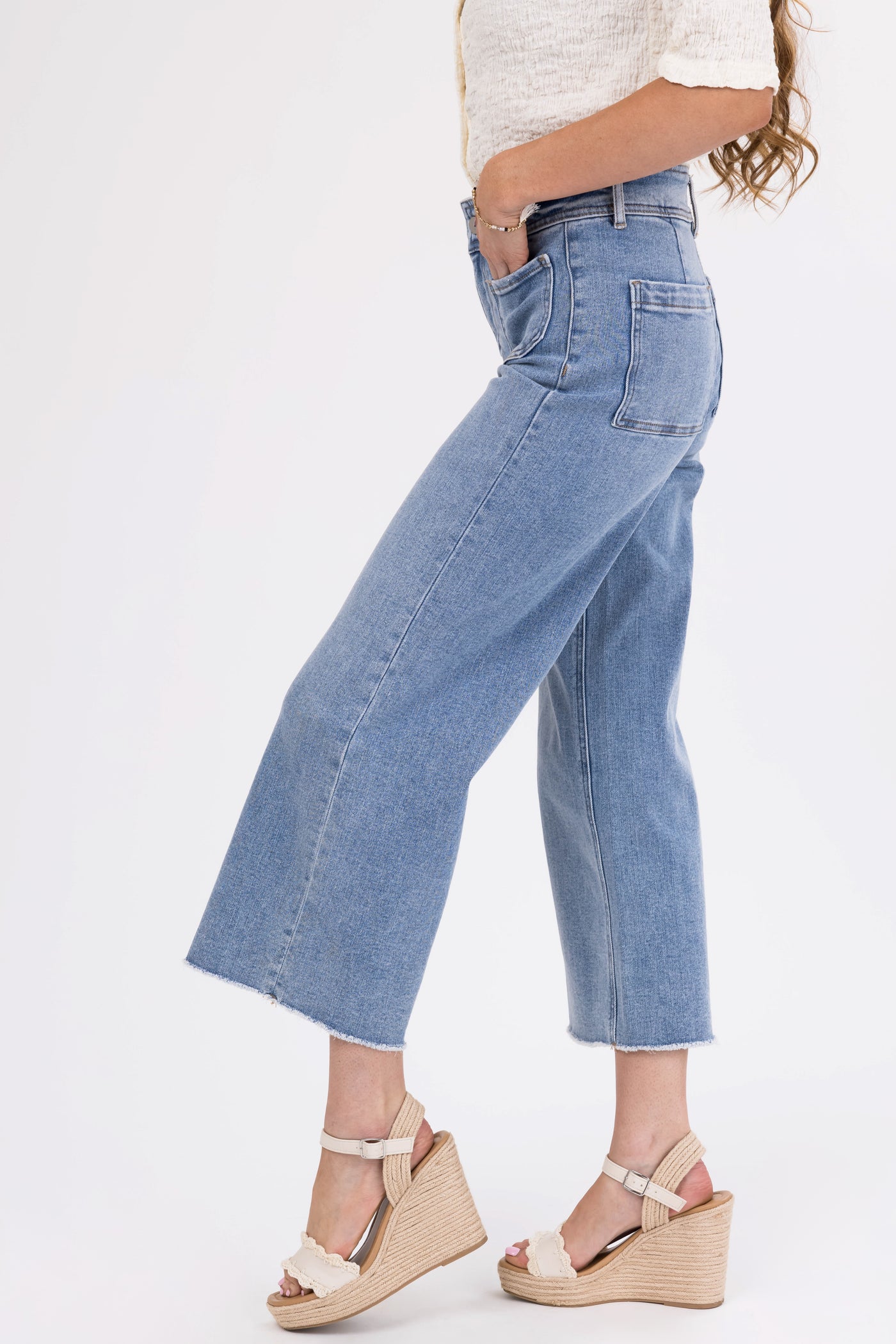 Mica Denim Light Wash Wide Leg Cropped Jeans