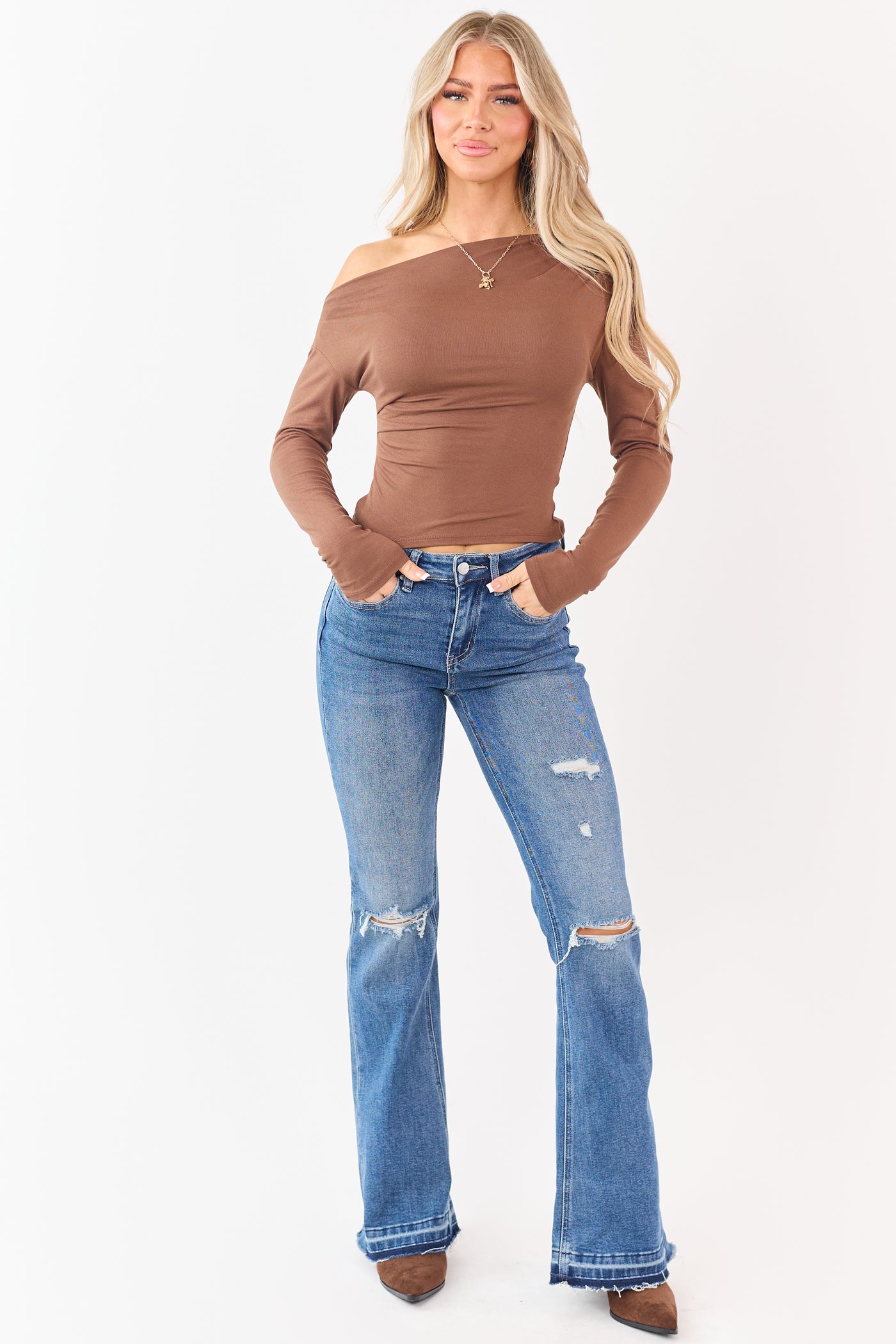 Mica Denim Medium Distressed Stretchy Flare Jeans