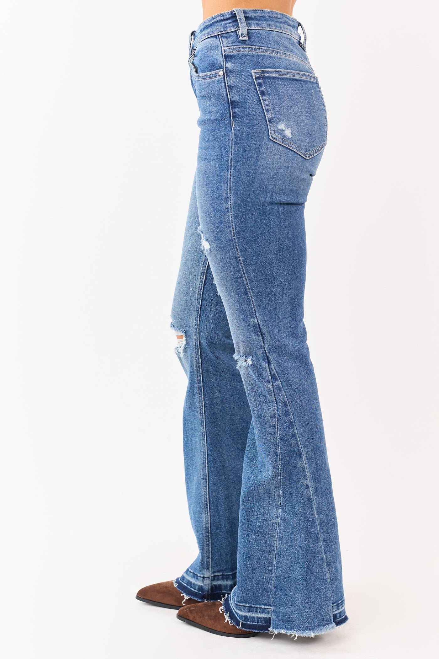 Mica Denim Medium Distressed Stretchy Flare Jeans