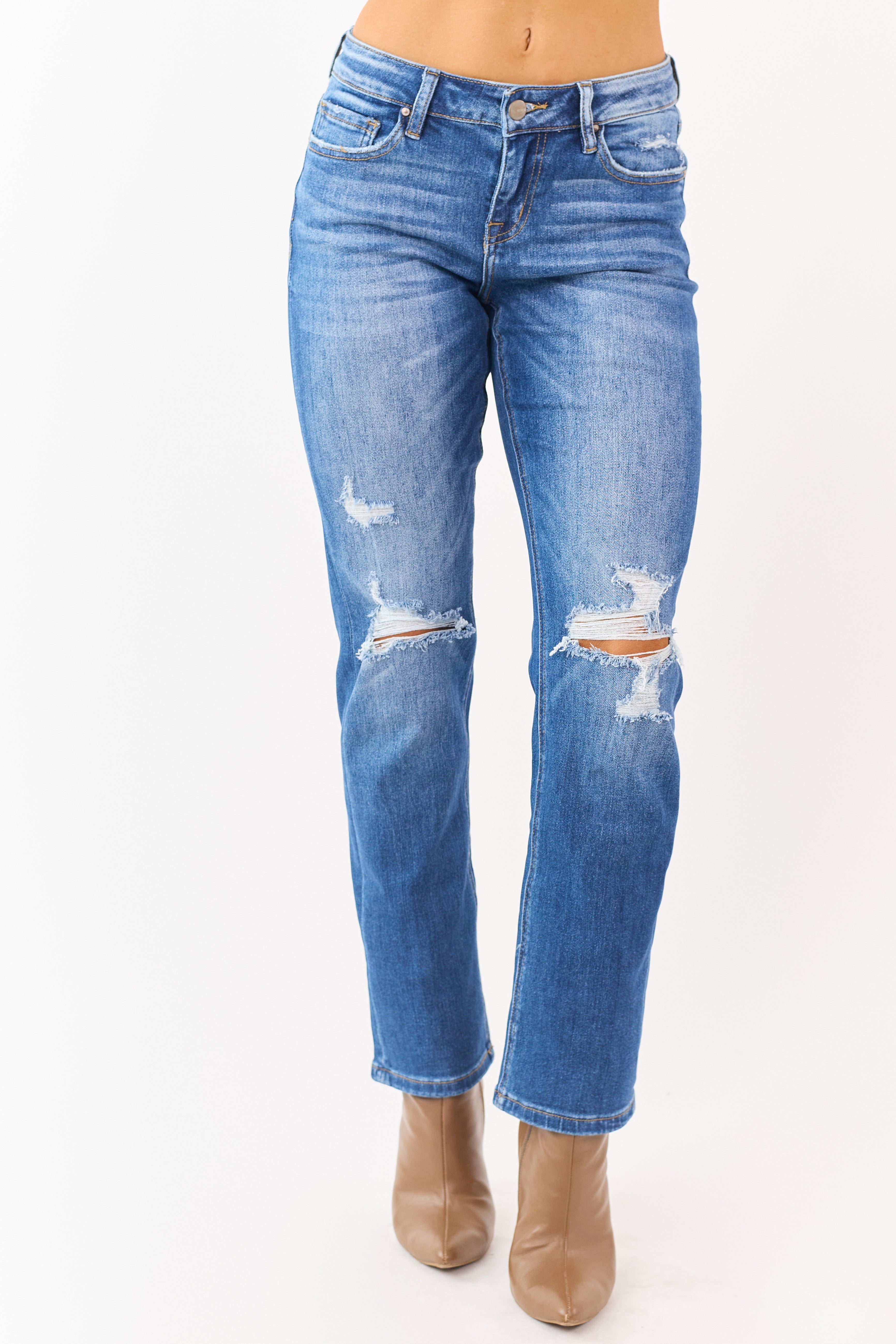 Mica Denim Medium Distressed Stretchy Straight Jeans