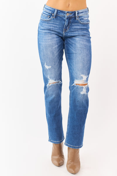 Mica Denim Medium Distressed Stretchy Straight Jeans