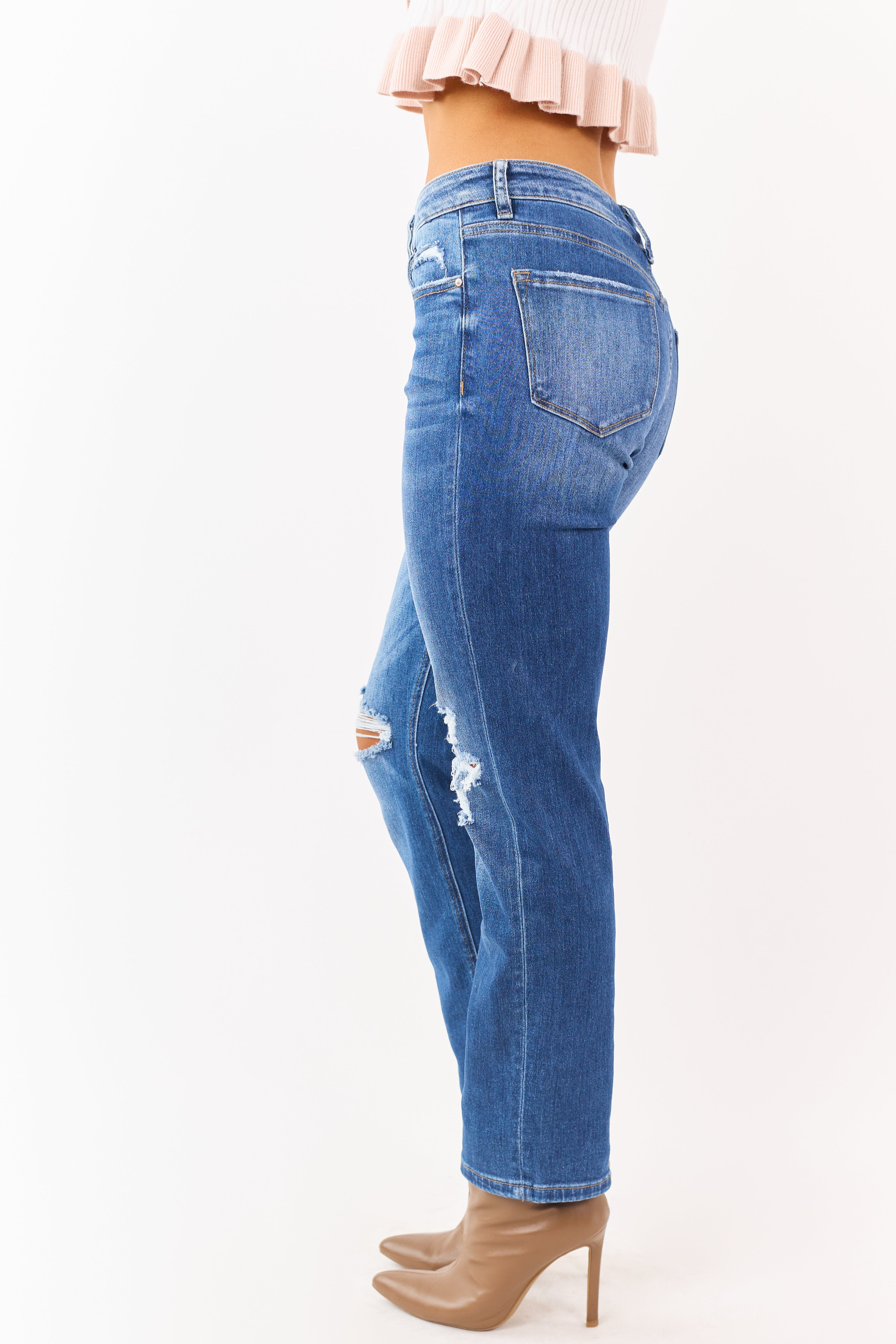 Mica Denim Medium Distressed Stretchy Straight Jeans