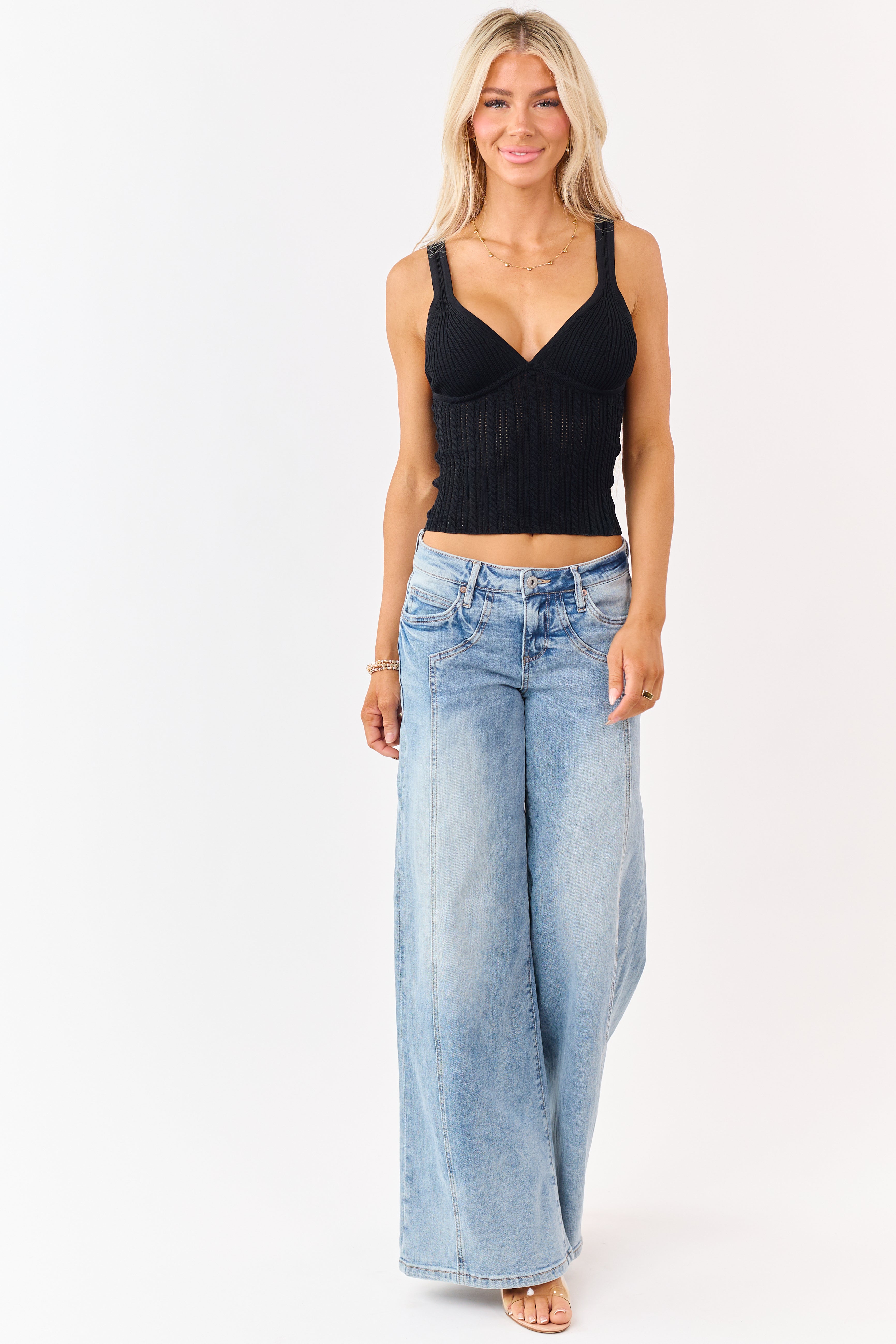 Mica Denim Medium Side Panel Wide Stretch Jeans